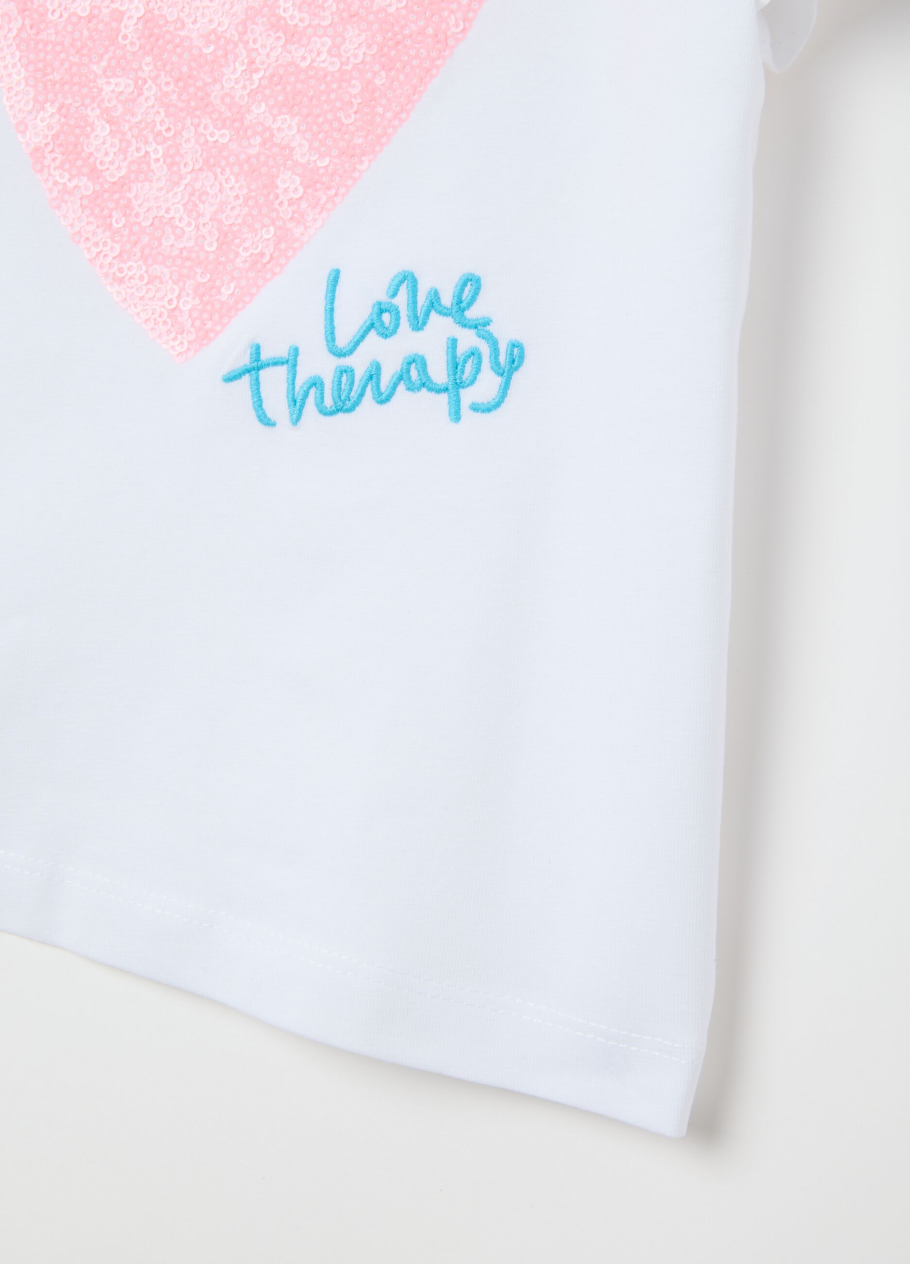Girls' white stretch cotton T-shirt
