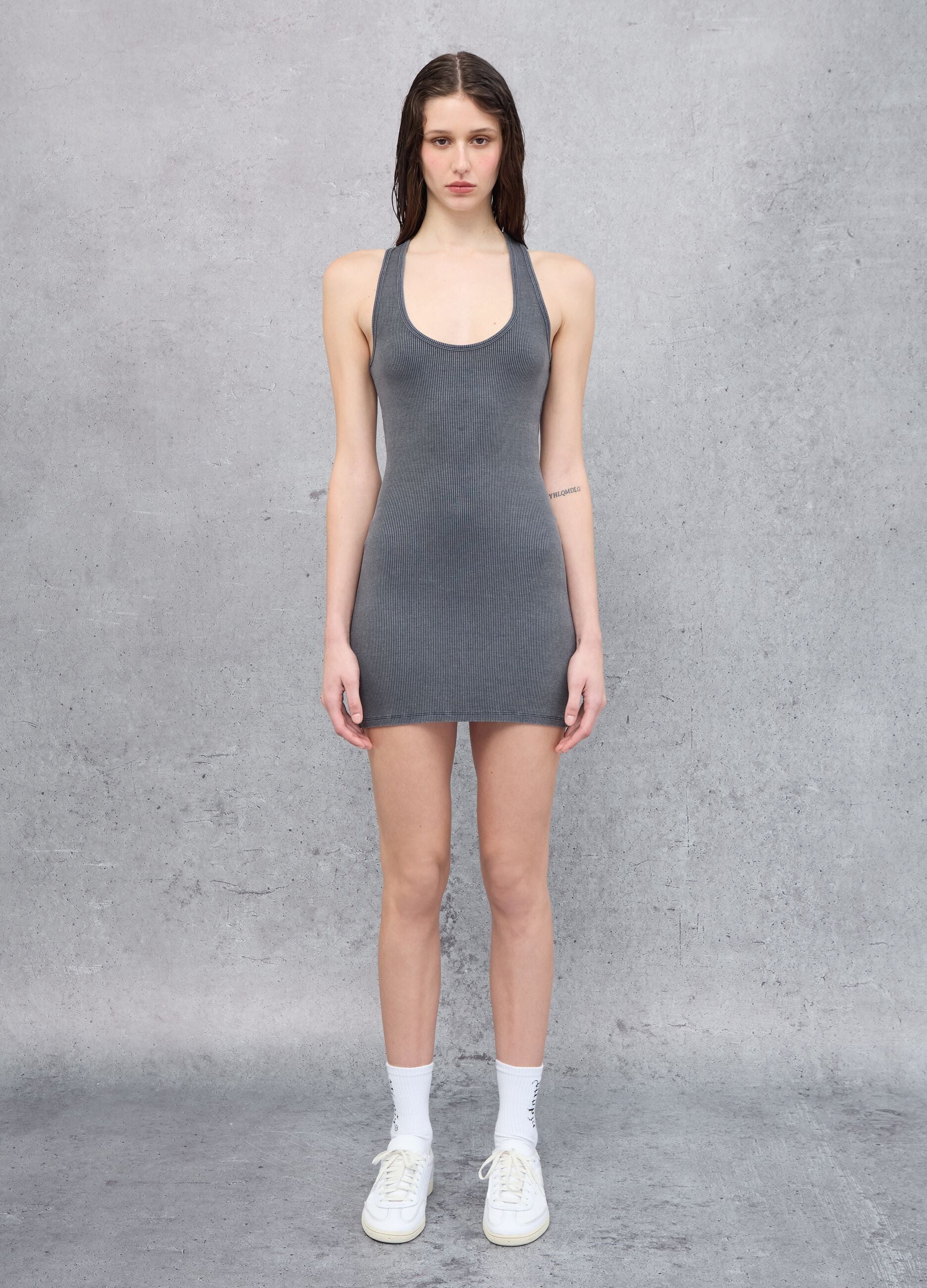 Backless Vintage Grey Mini Dress 