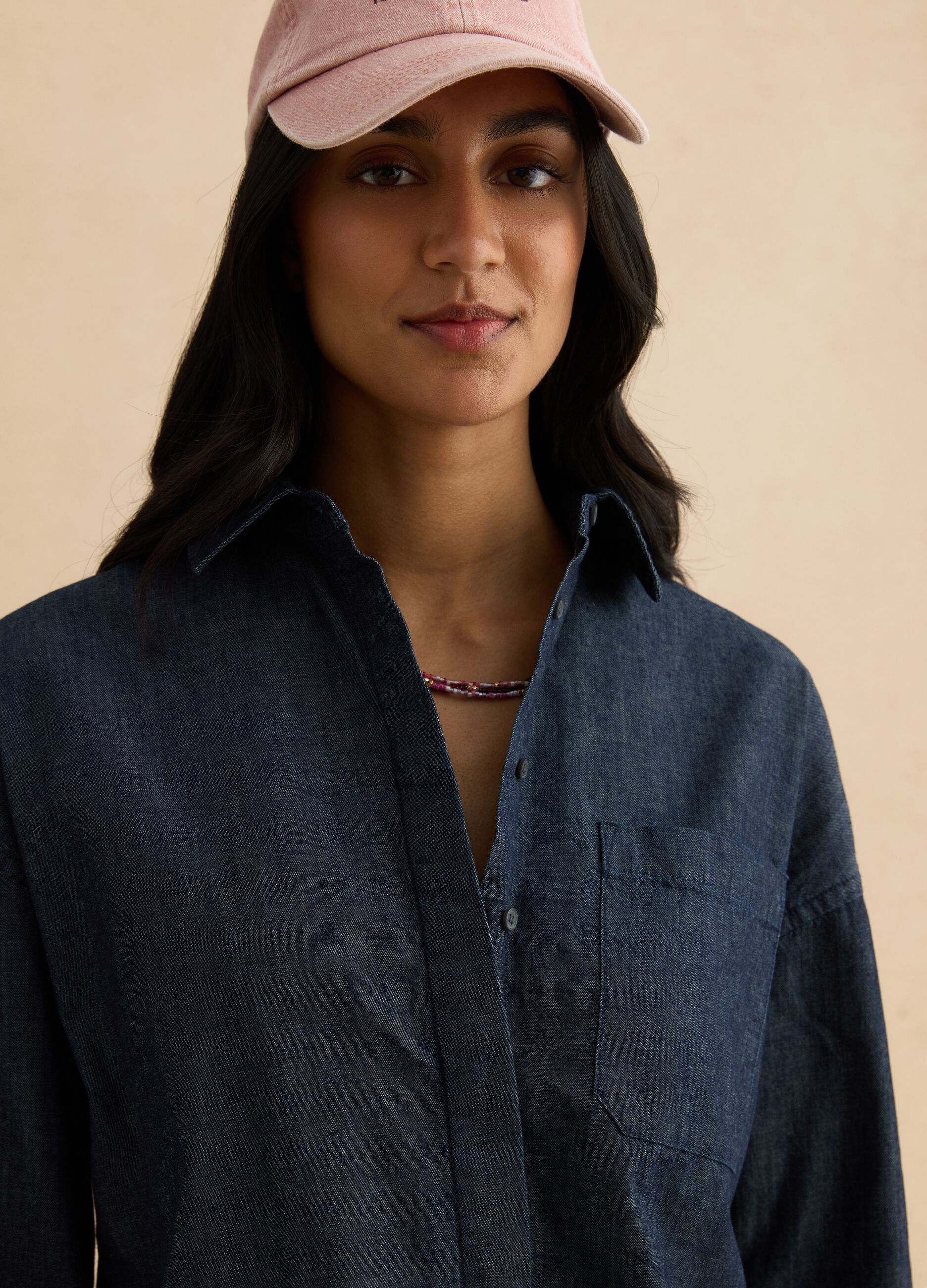 Oversized fit long shirt in pure blue denim cotton