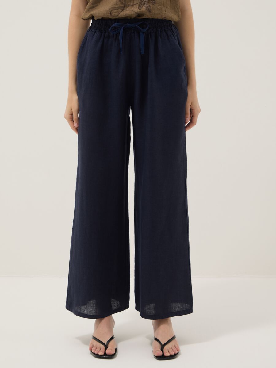 Blue pure linen palazzo trousers_1