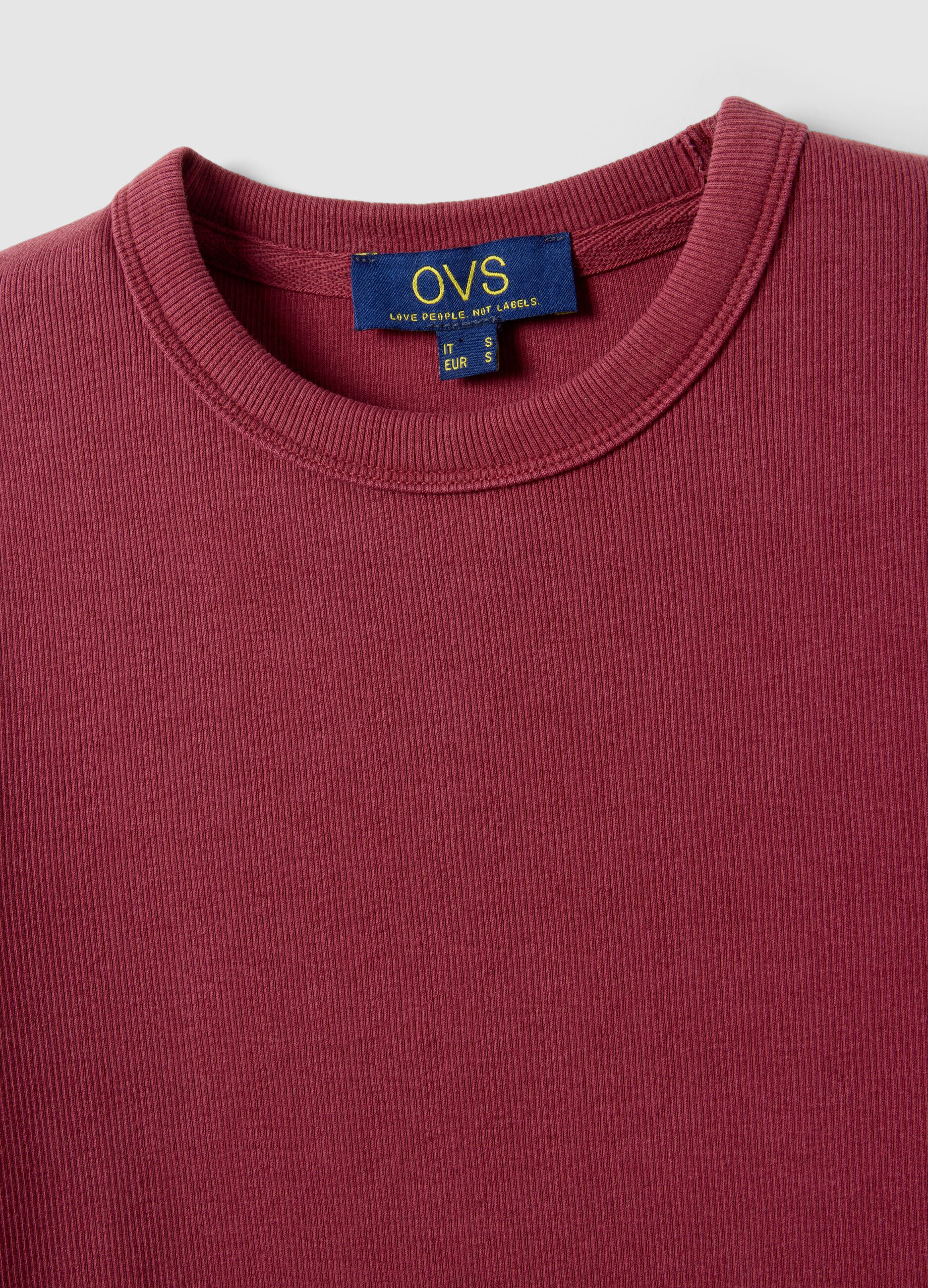 Red stretch cotton crew-neck t-shirt slim fit