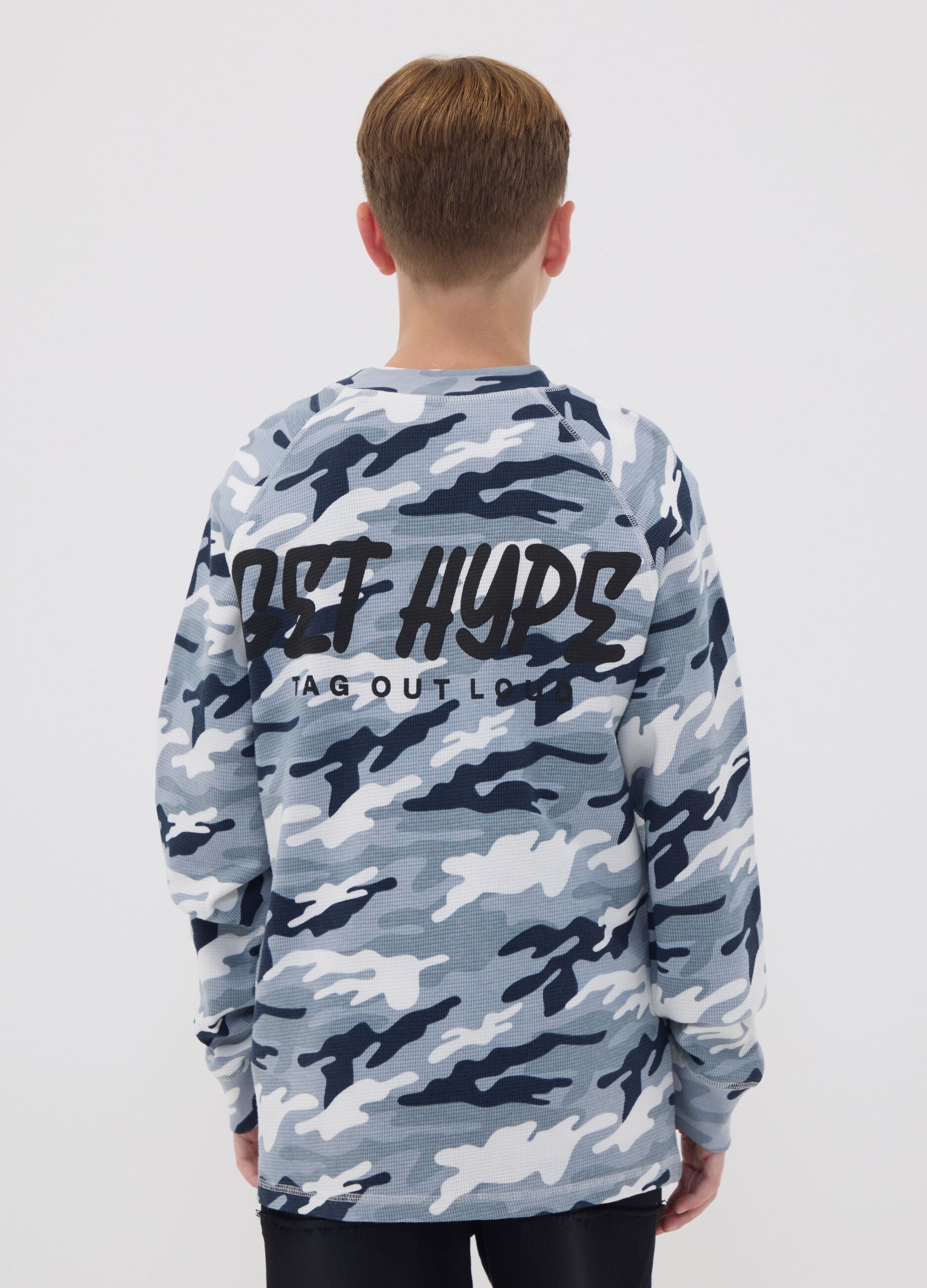 Multicolour relaxed-fit pure cotton T-shirt with camouflage print for boys