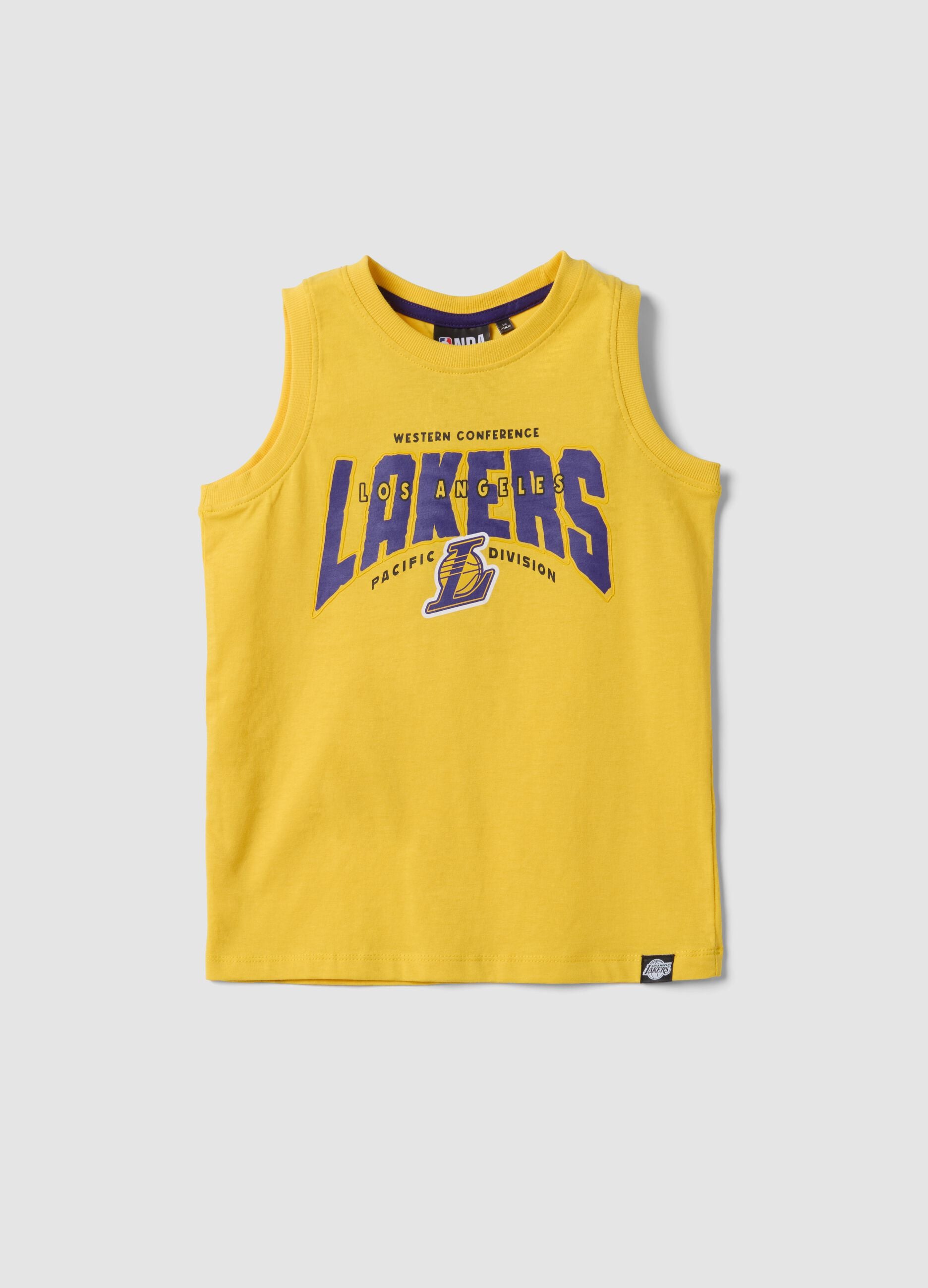 Yellow pure cotton vest top with sporty print