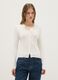 Slim fit white ribbed cardigan with polo collar_0