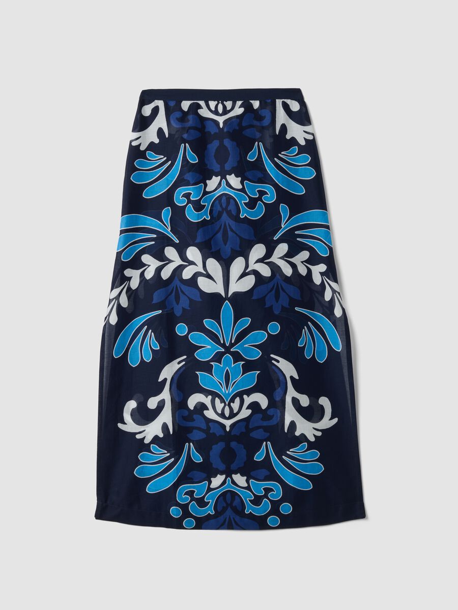 Blue pure cotton sarong with decorative print_4