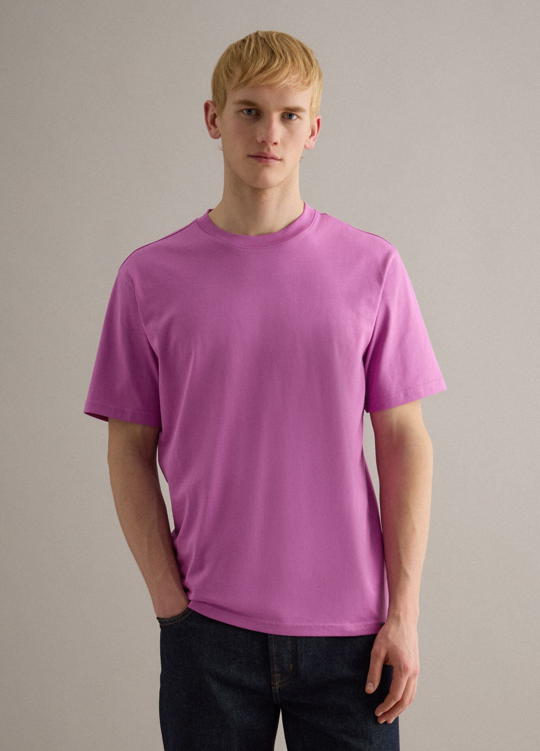 Pink relaxed fit pure cotton crew neck T-shirt