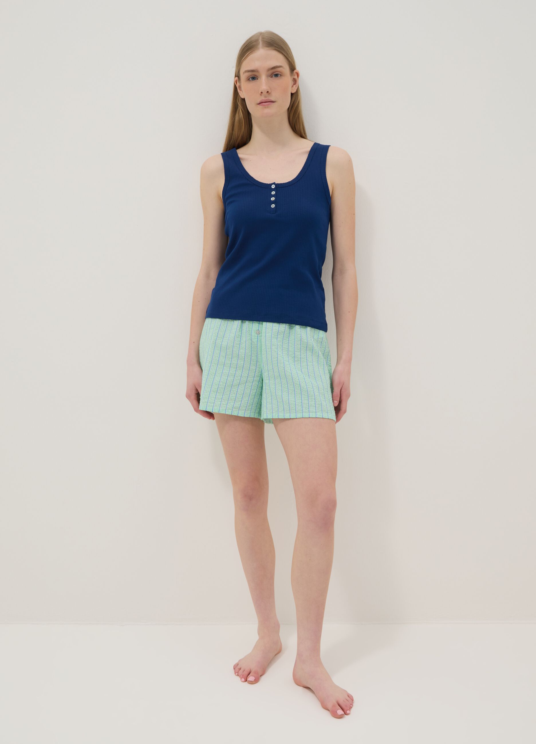 Green organic cotton regular-fit short pyjama shorts