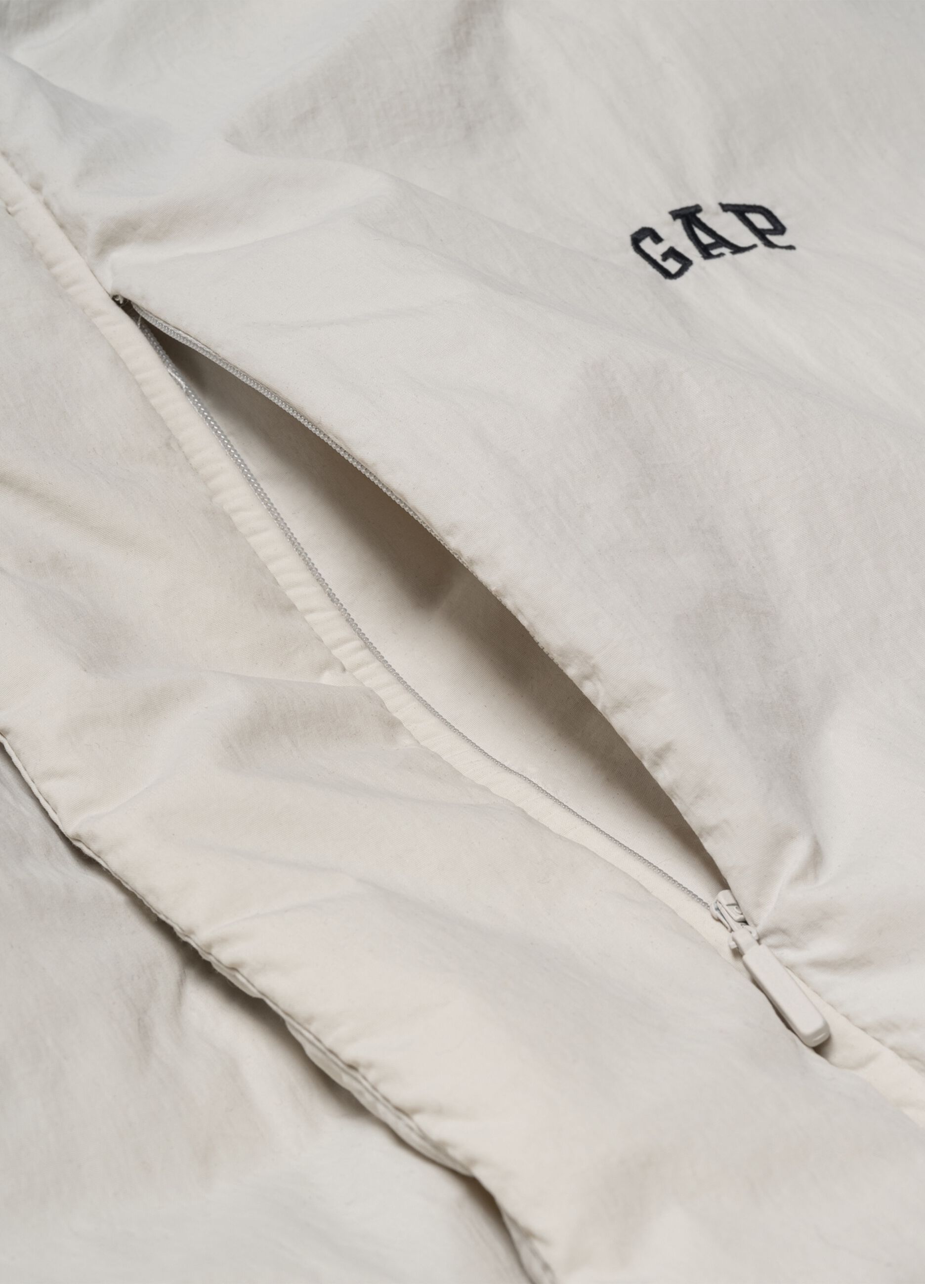 Down jacket with hood and logo embroidery