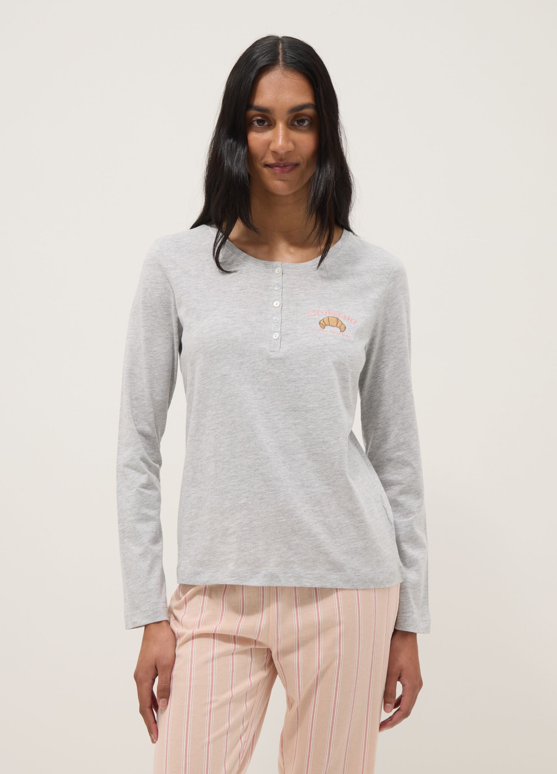 Regular fit multicolour pure cotton pyjamas with croissant