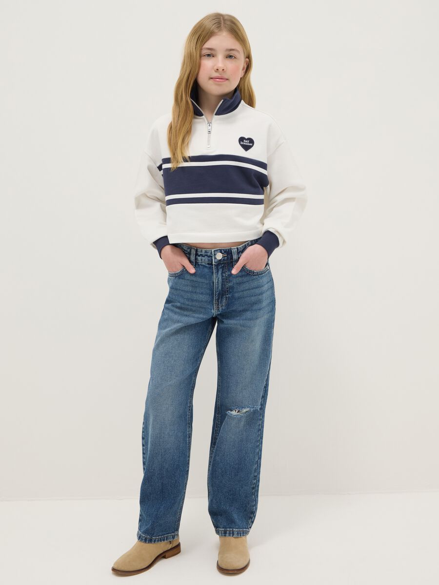 Girls' blue pure cotton jeans regular fit with rips_0