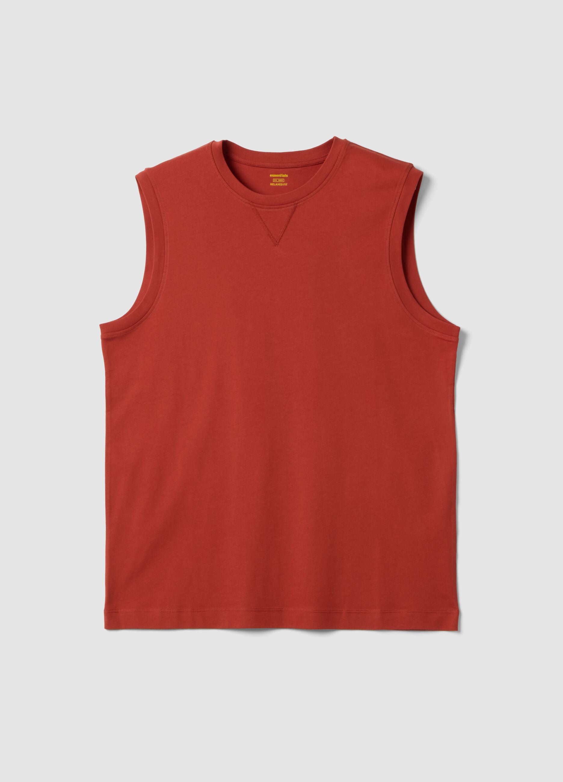 Red crew-neck pure cotton relaxed-fit vest top