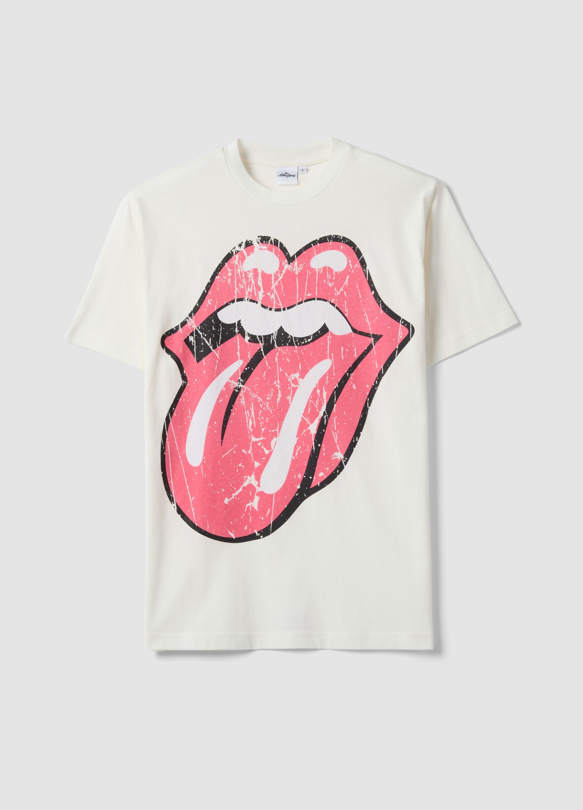 White pure cotton regular fit T-shirt with Rolling Stones print