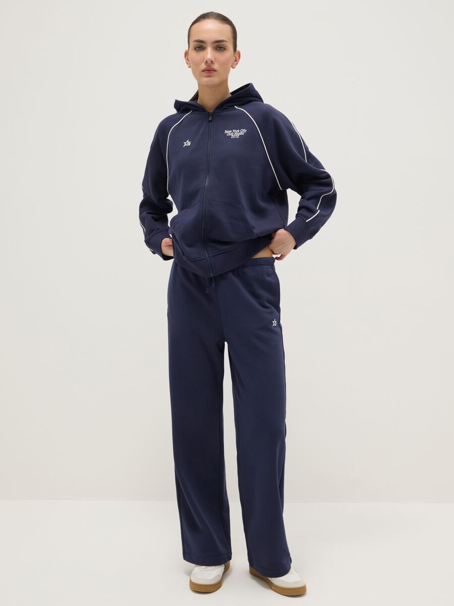 Felpa blu con cappuccio e zip in misto cotone relaxed fit_2