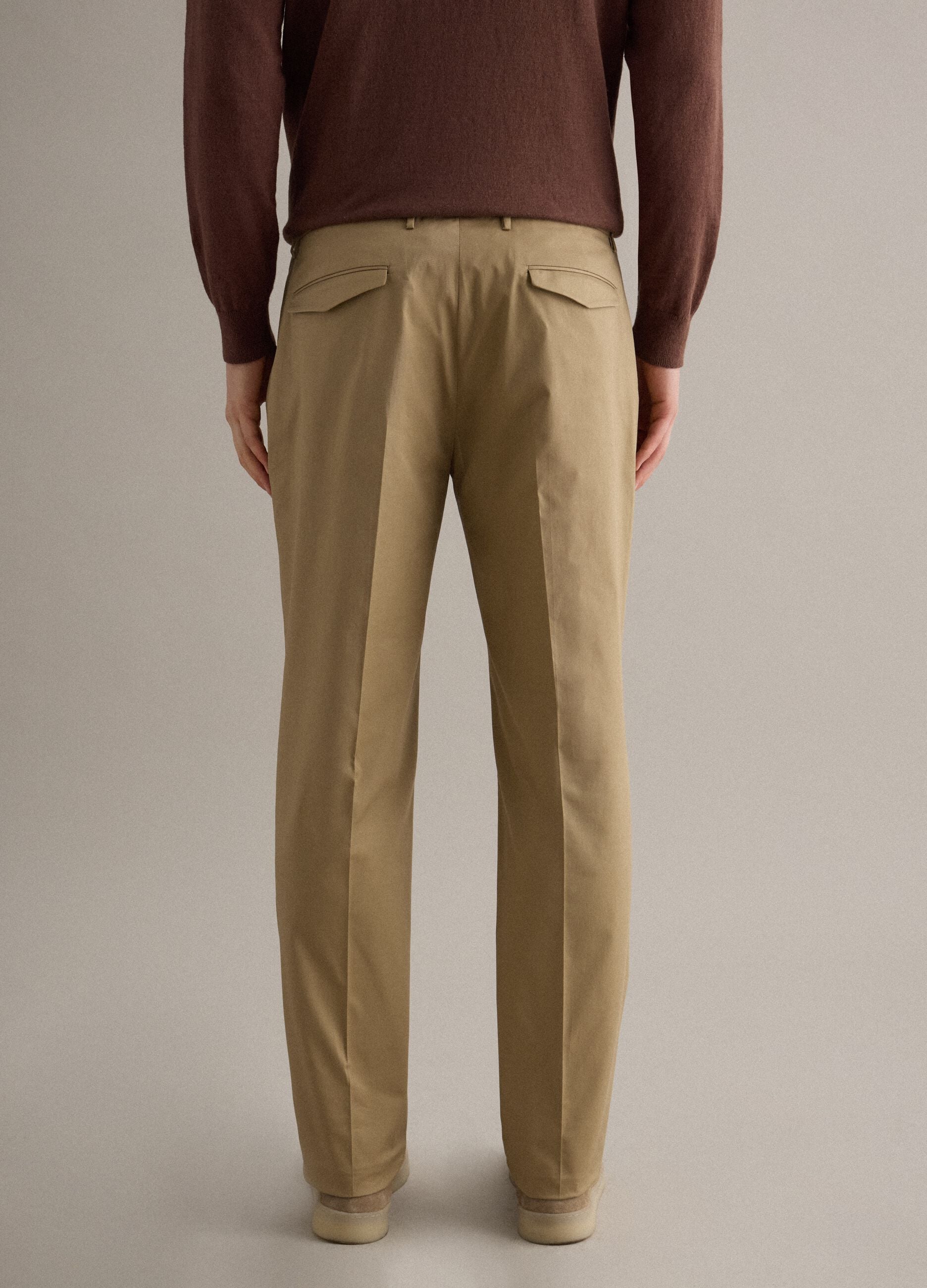 Beige Stretch Cotton Trousers Regular Fit