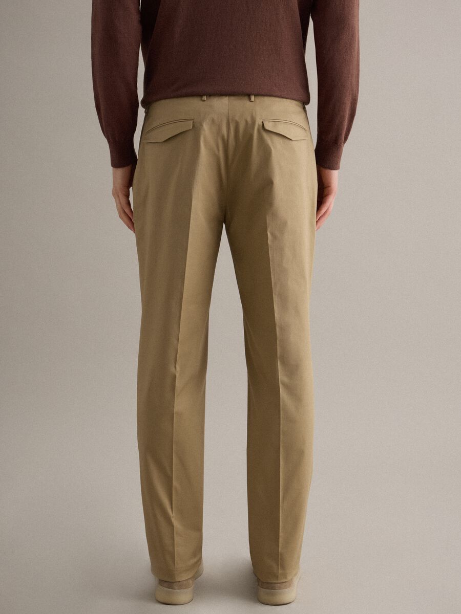 Beige Stretch Cotton Trousers Regular Fit_2