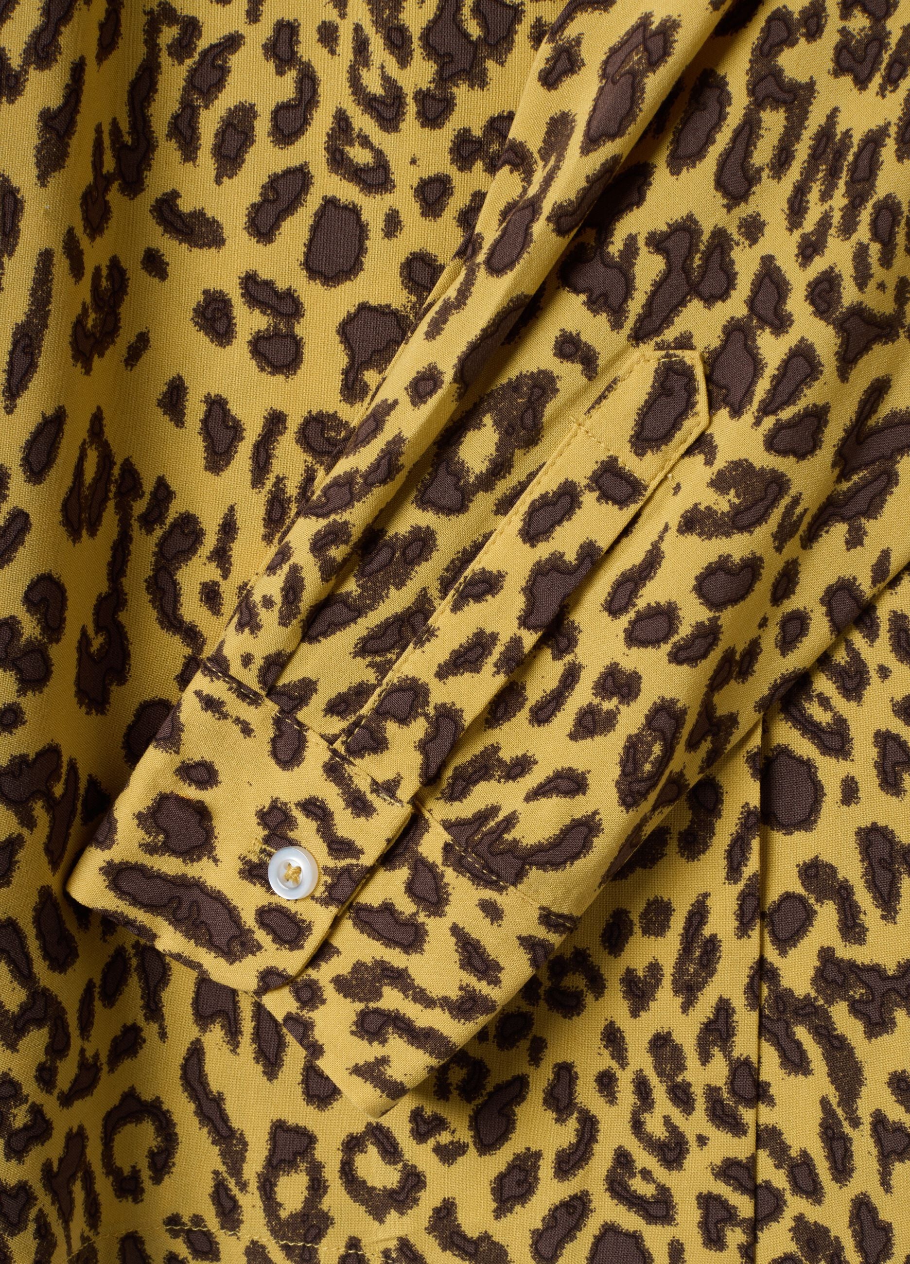 Yellow pure viscose animal-print shirt, regular fit