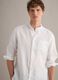 White pure linen shirt with band collar_0