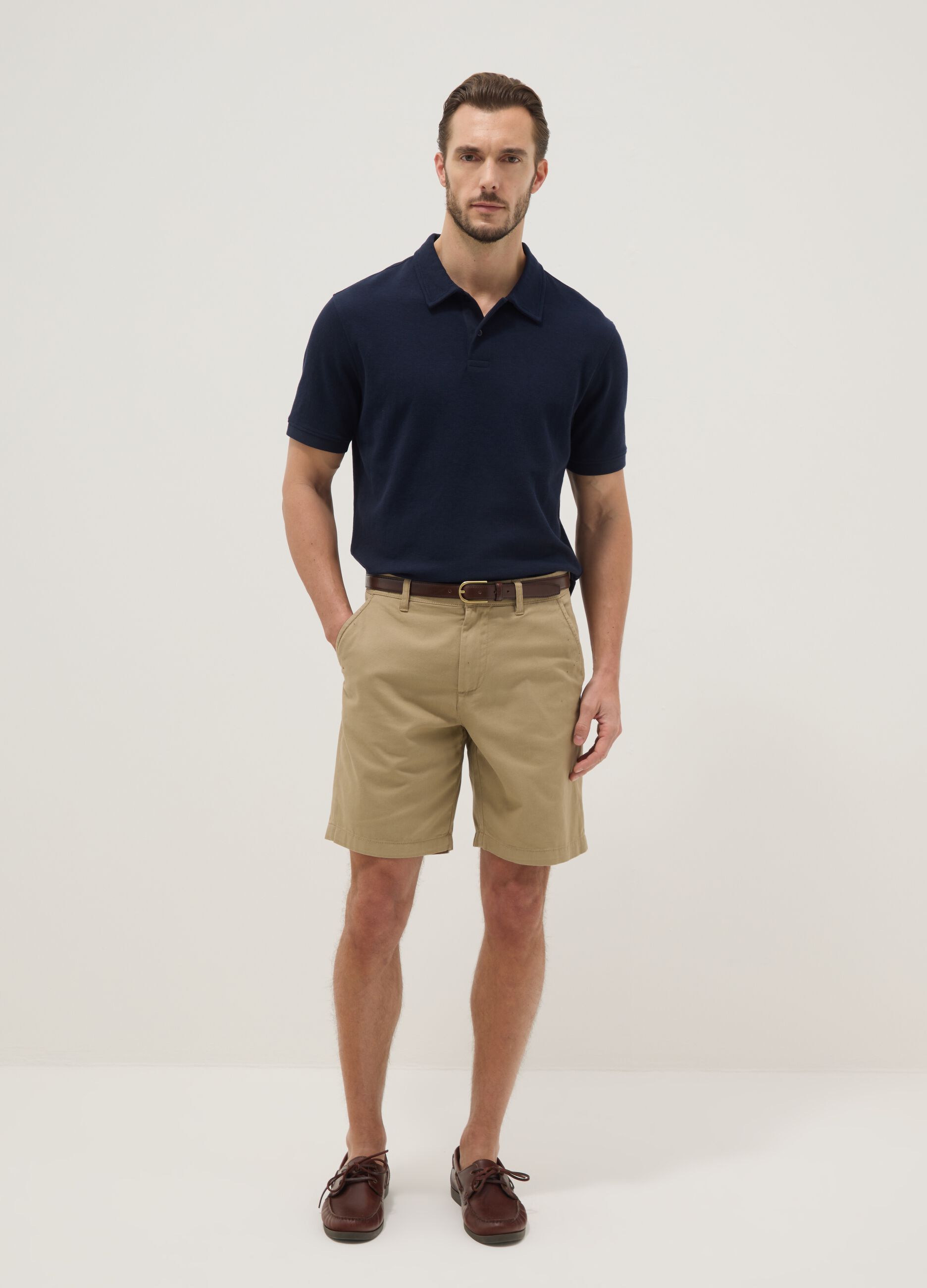 Regular fit blue stretch cotton polo