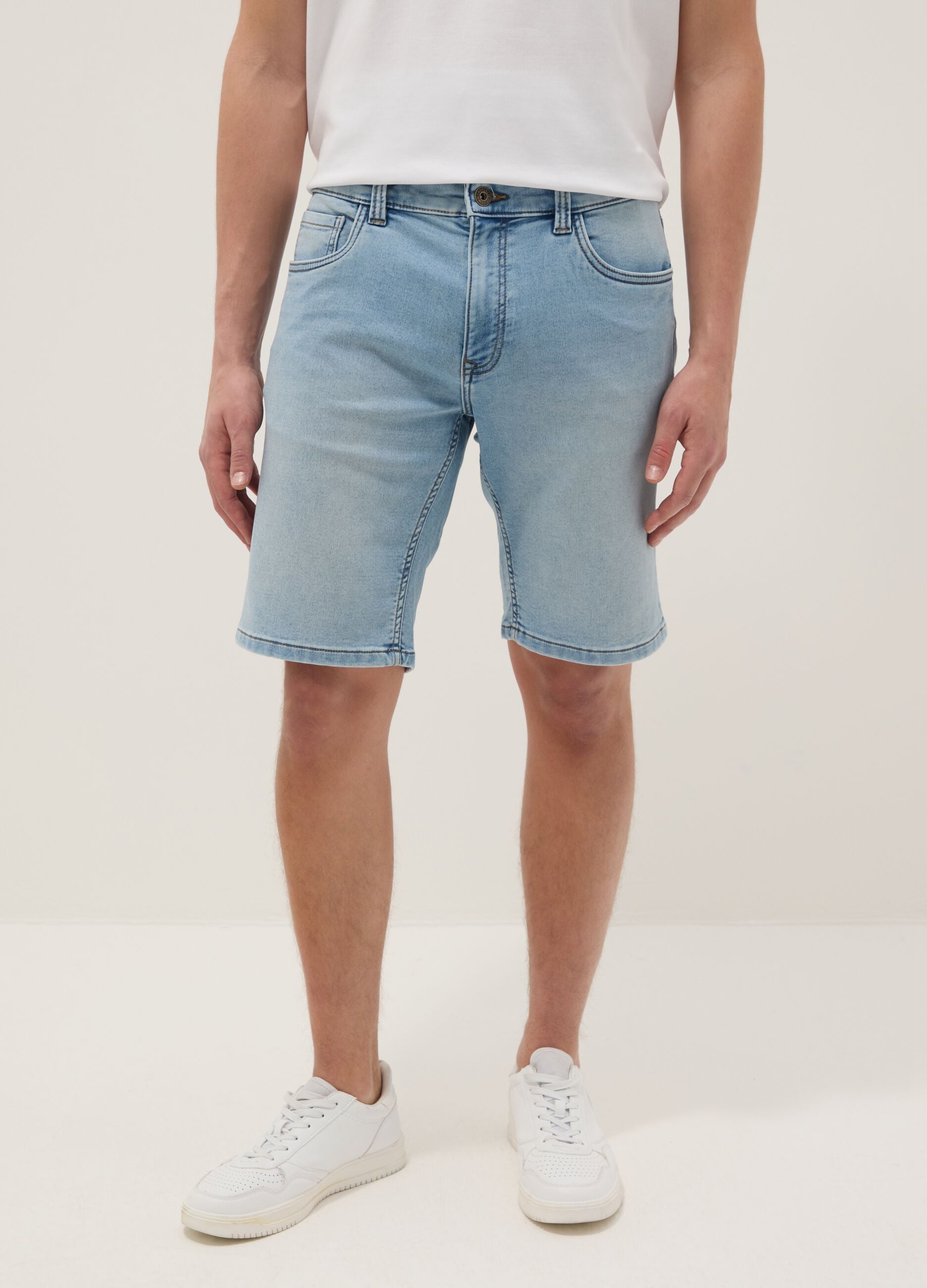 Slim Fit Light Blue Stretch Denim Cotton Blend Shorts
