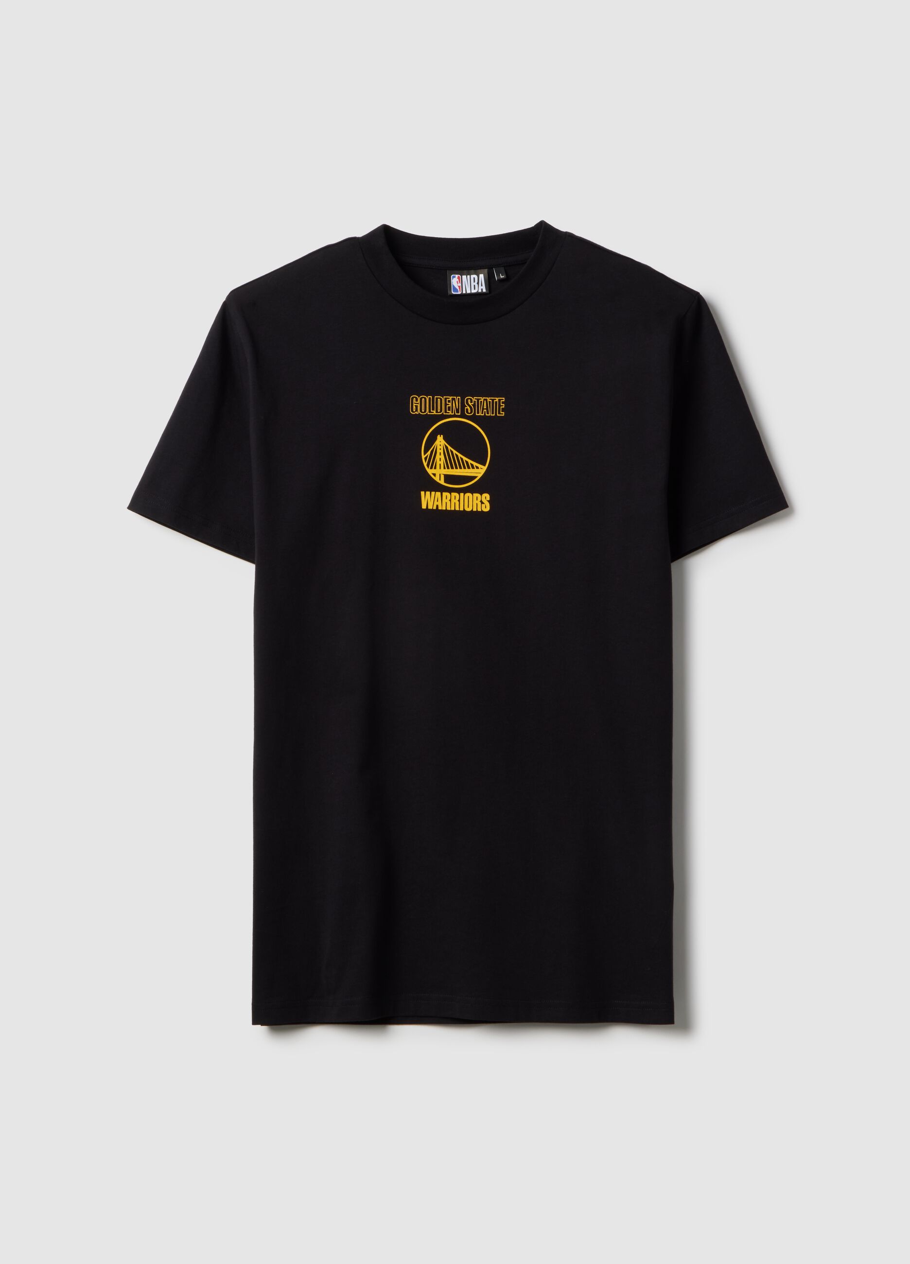 Black pure cotton regular fit T-shirt with Golden State Warriors logo
