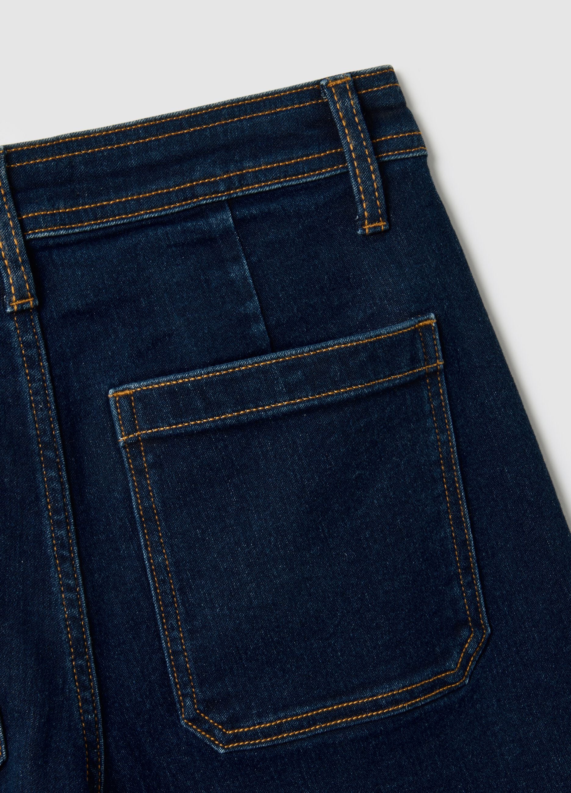 Wide leg blue stretchy cotton jeans