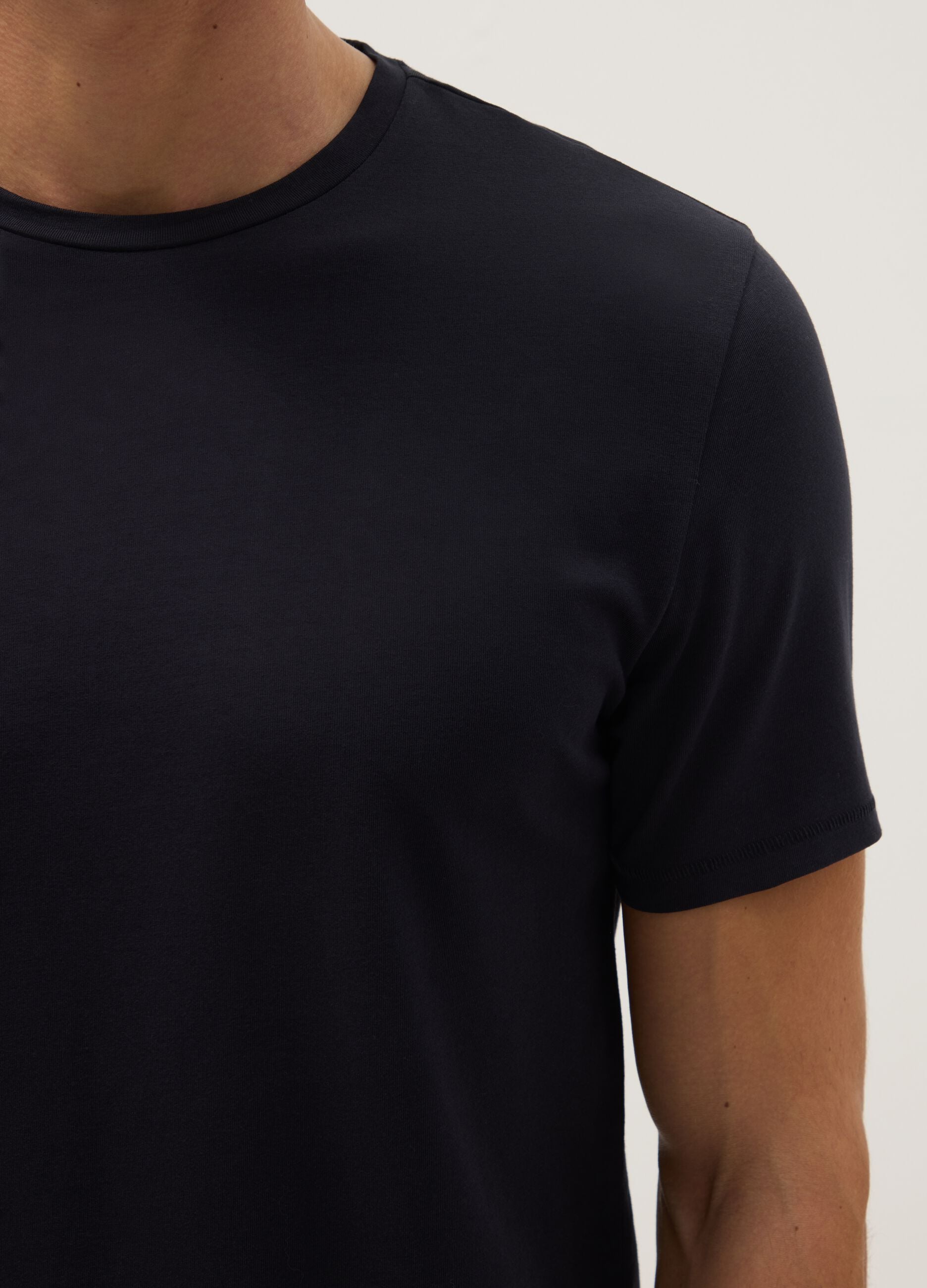 Slim fit blue stretch cotton T-shirt
