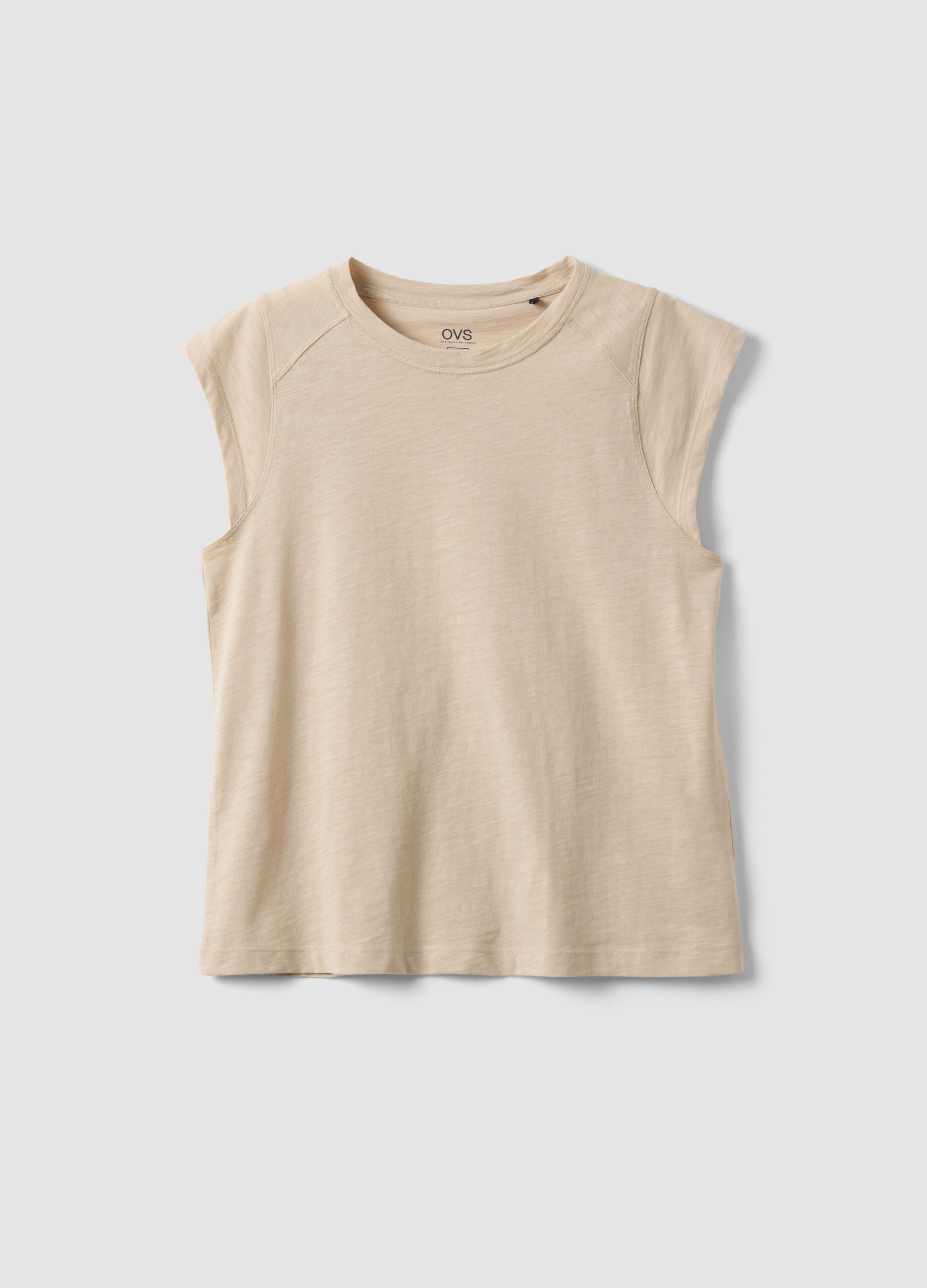 Beige short sleeve pure cotton T-shirt regular fit