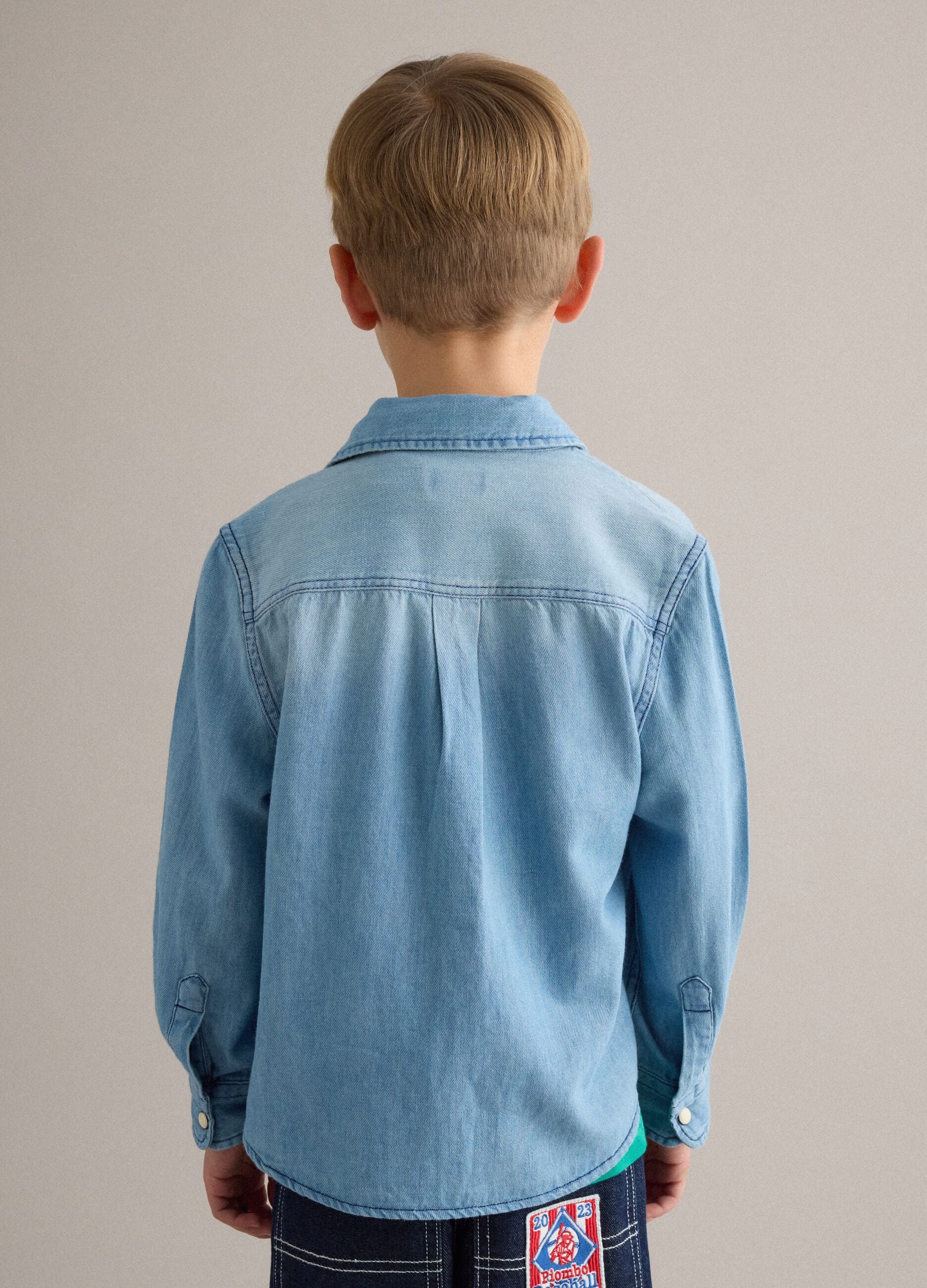 Long-sleeved denim shirt