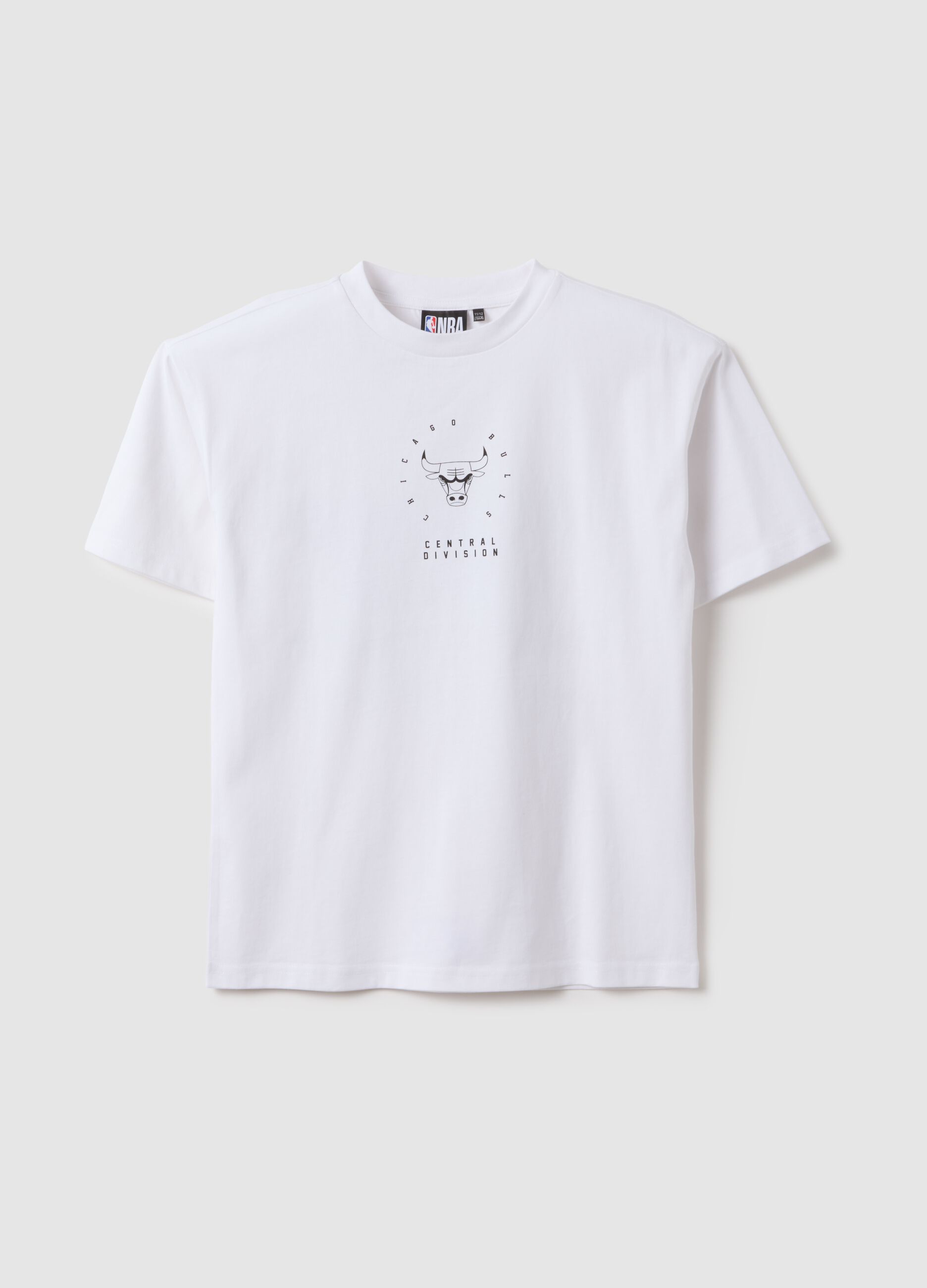 Kids' white pure cotton oversized fit t-shirt with Chicago Bulls logo