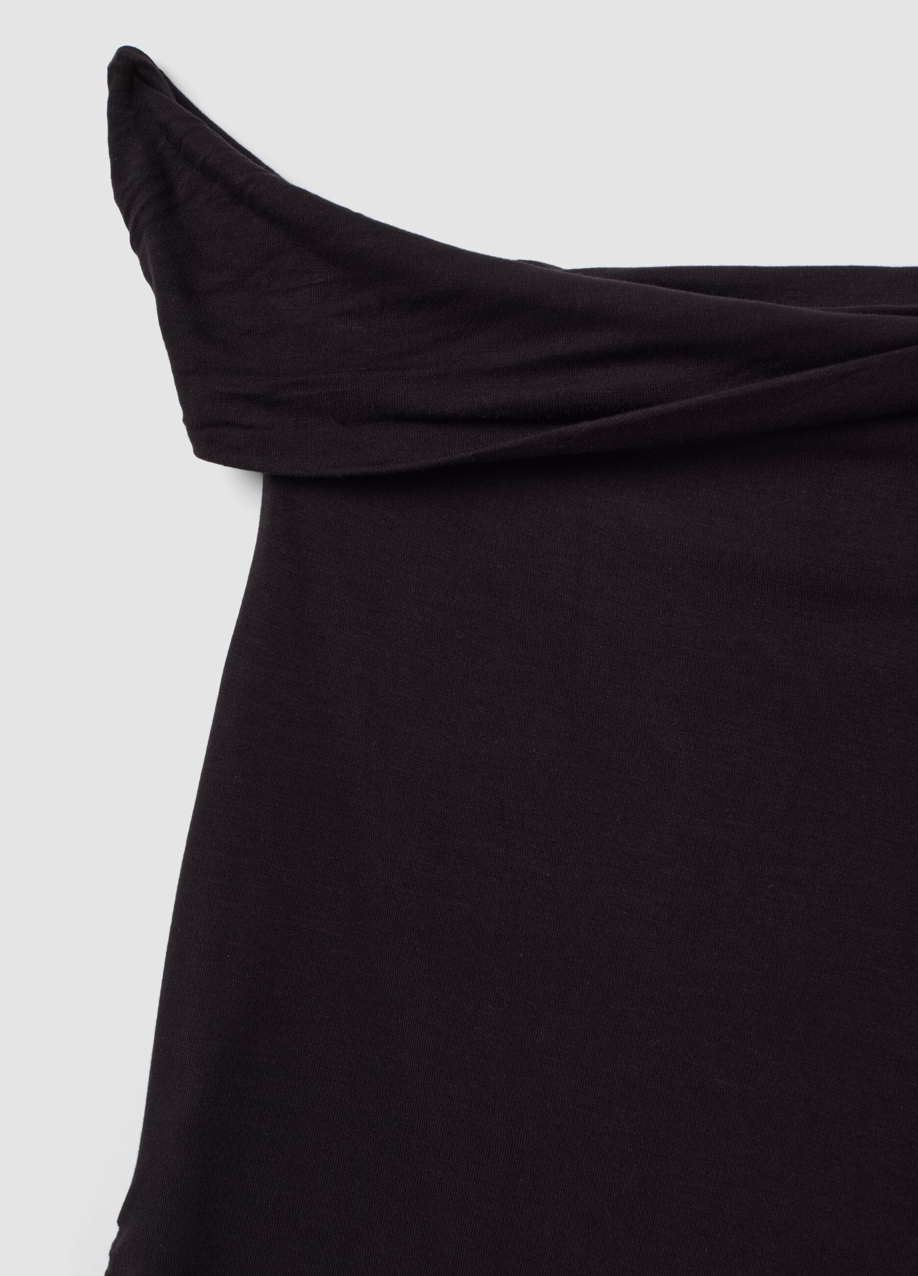 Black asymmetric one-shoulder stretch viscose slim-fit top