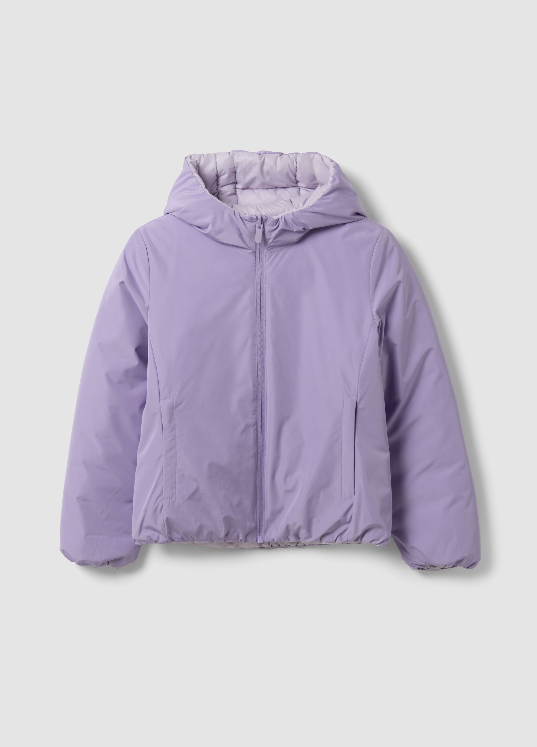 Giacca Ultralight viola reversibile con cappuccio e zip per ragazza