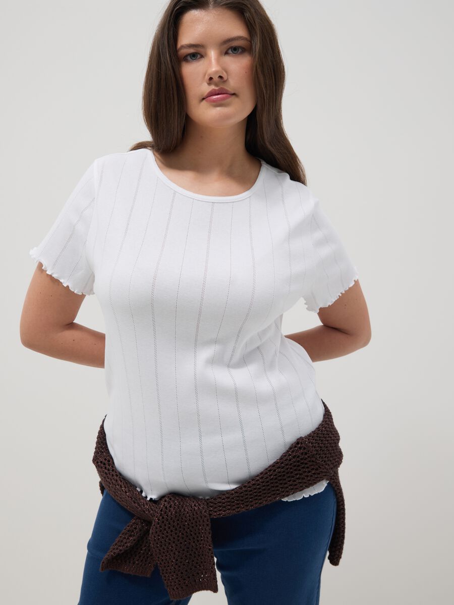 White pure cotton striped regular fit T-shirt_1