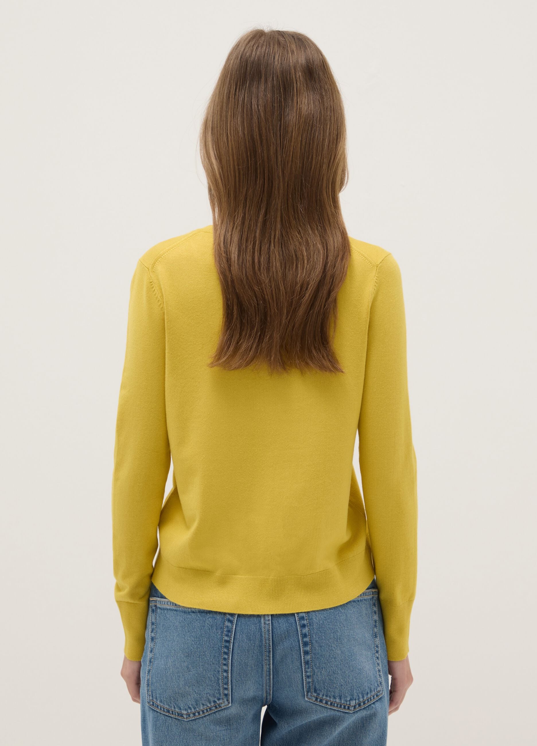 Yellow Crew Neck Regular Fit Cardigan