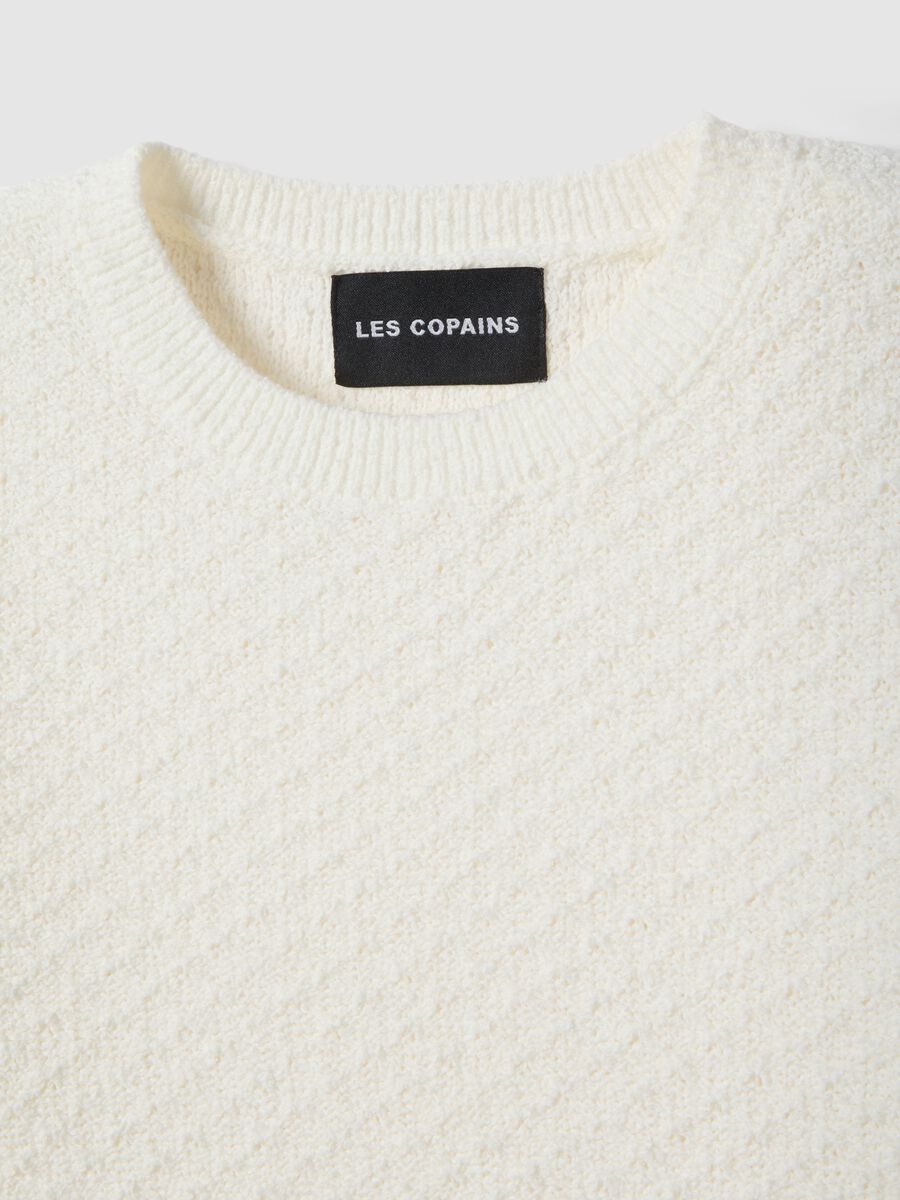 Slim Fit White Cotton Blend Crew Neck Sweater_5
