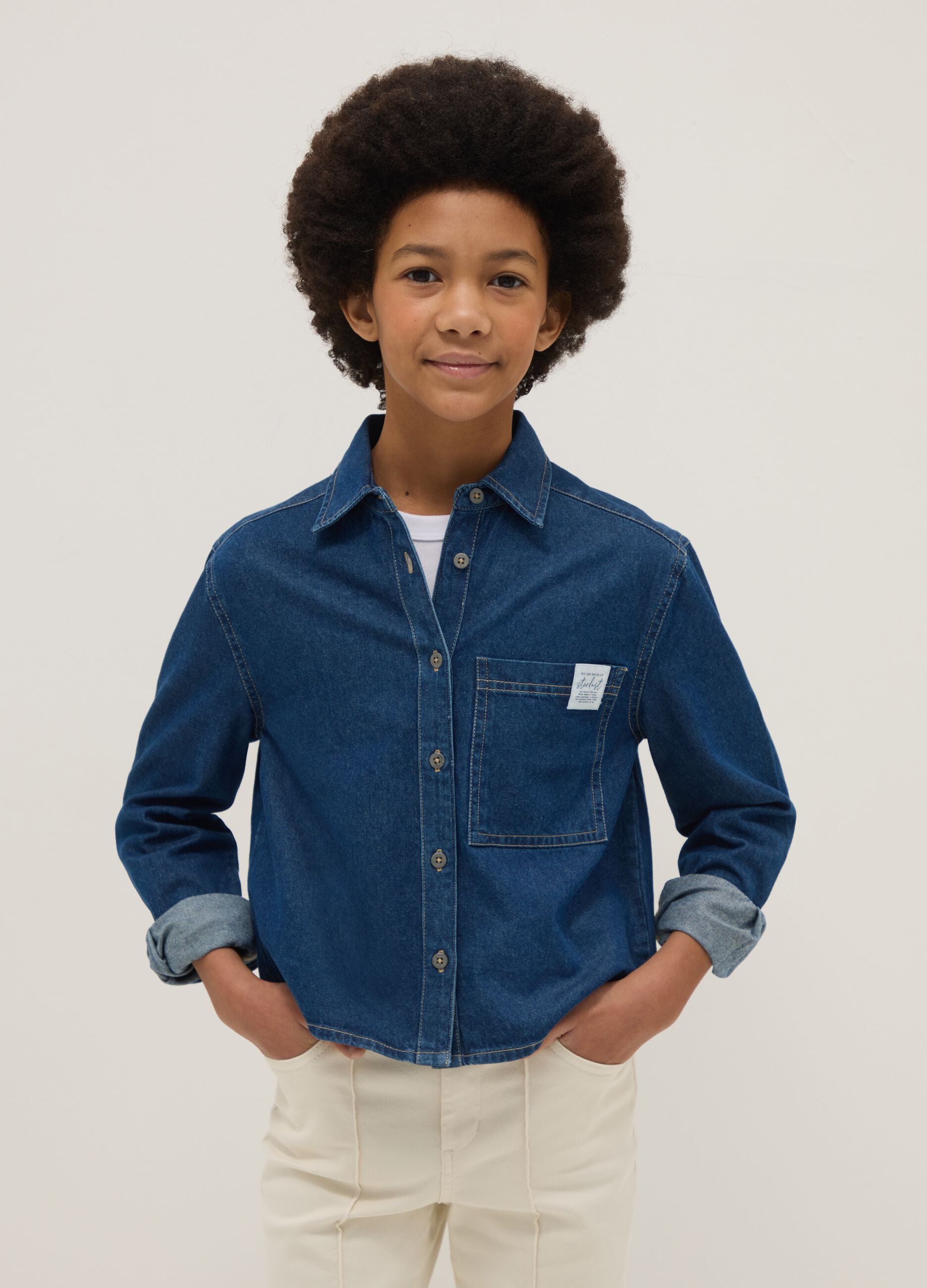 Girls' blue pure cotton shirt with regular fit
