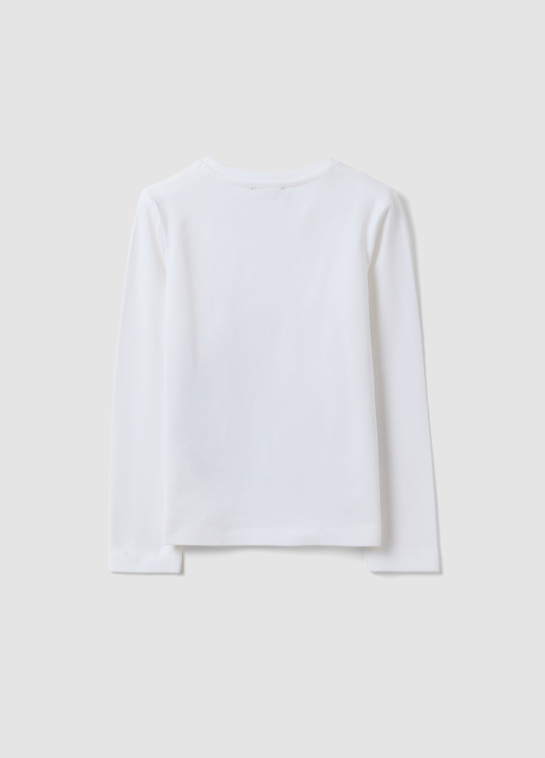White stretch cotton T-shirt with leopard print for girls