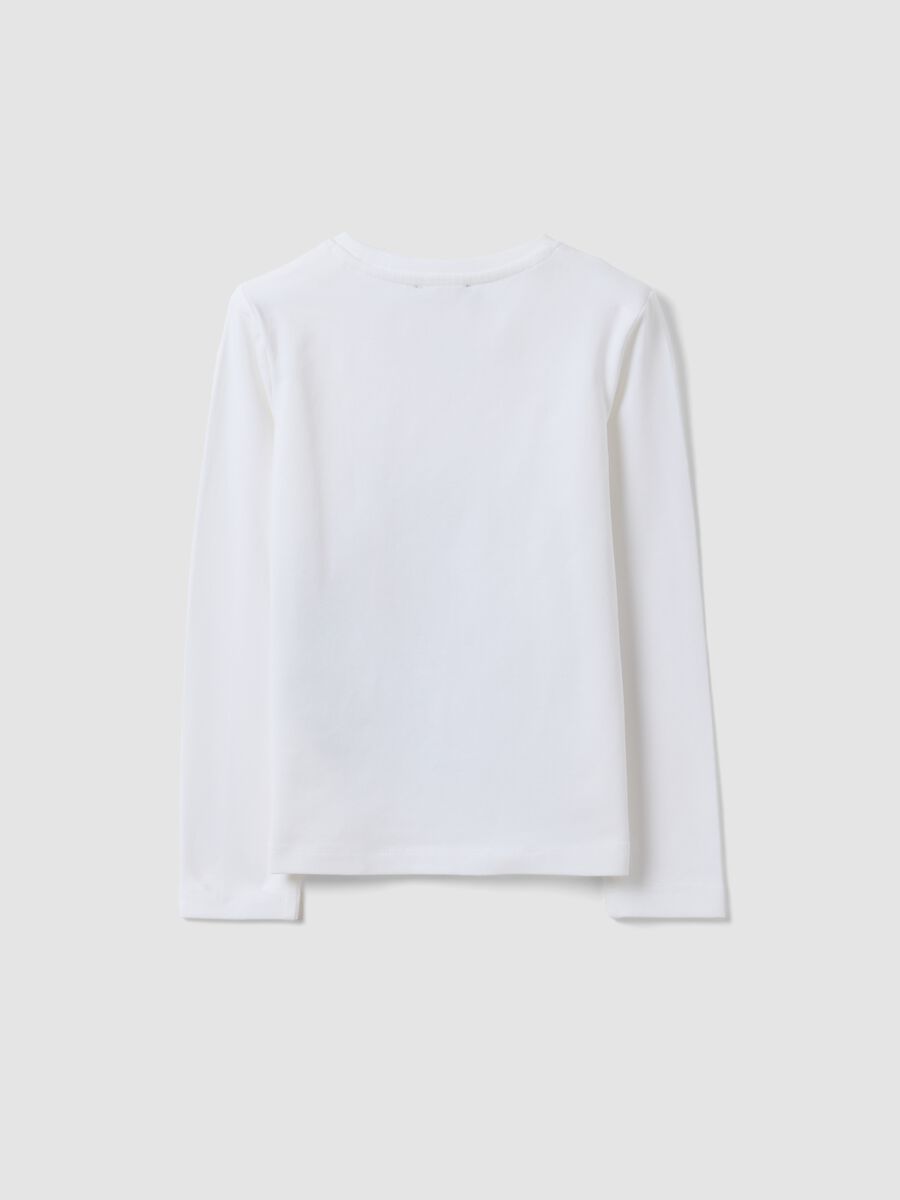 White stretch cotton T-shirt with leopard print for girls_2