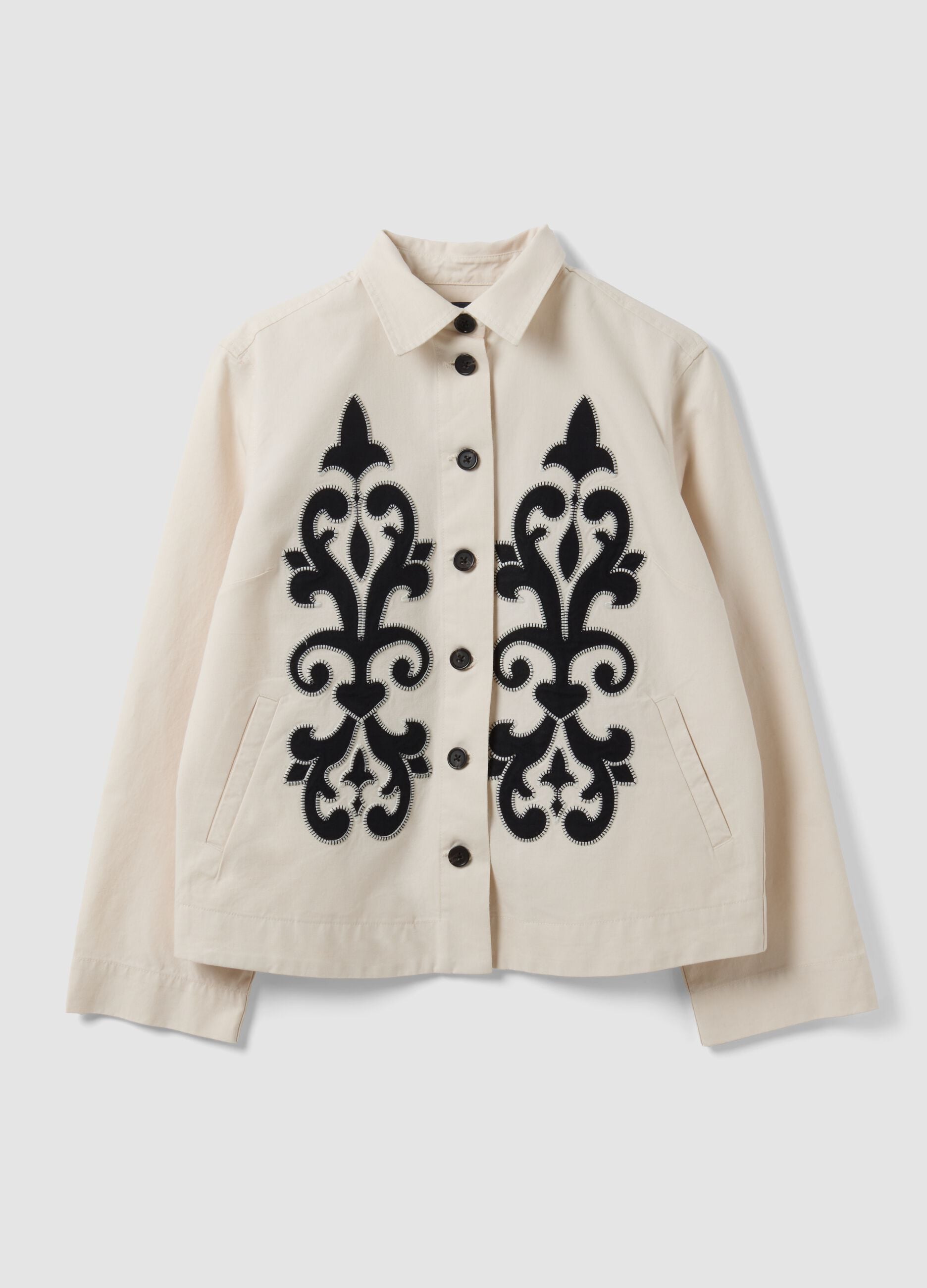 White linen and lyocell blend blazer with contrasting embroidery, regular fit