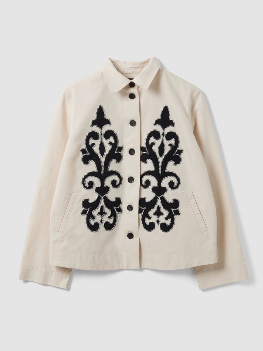 White linen and lyocell blend blazer with contrasting embroidery, regular fit_4