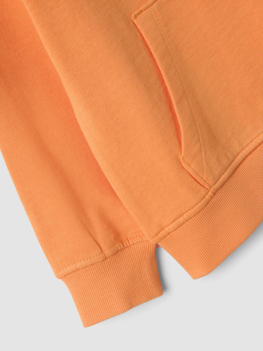 Orange oversized pure cotton hoodie with print and kangaroo pocket for boys_2