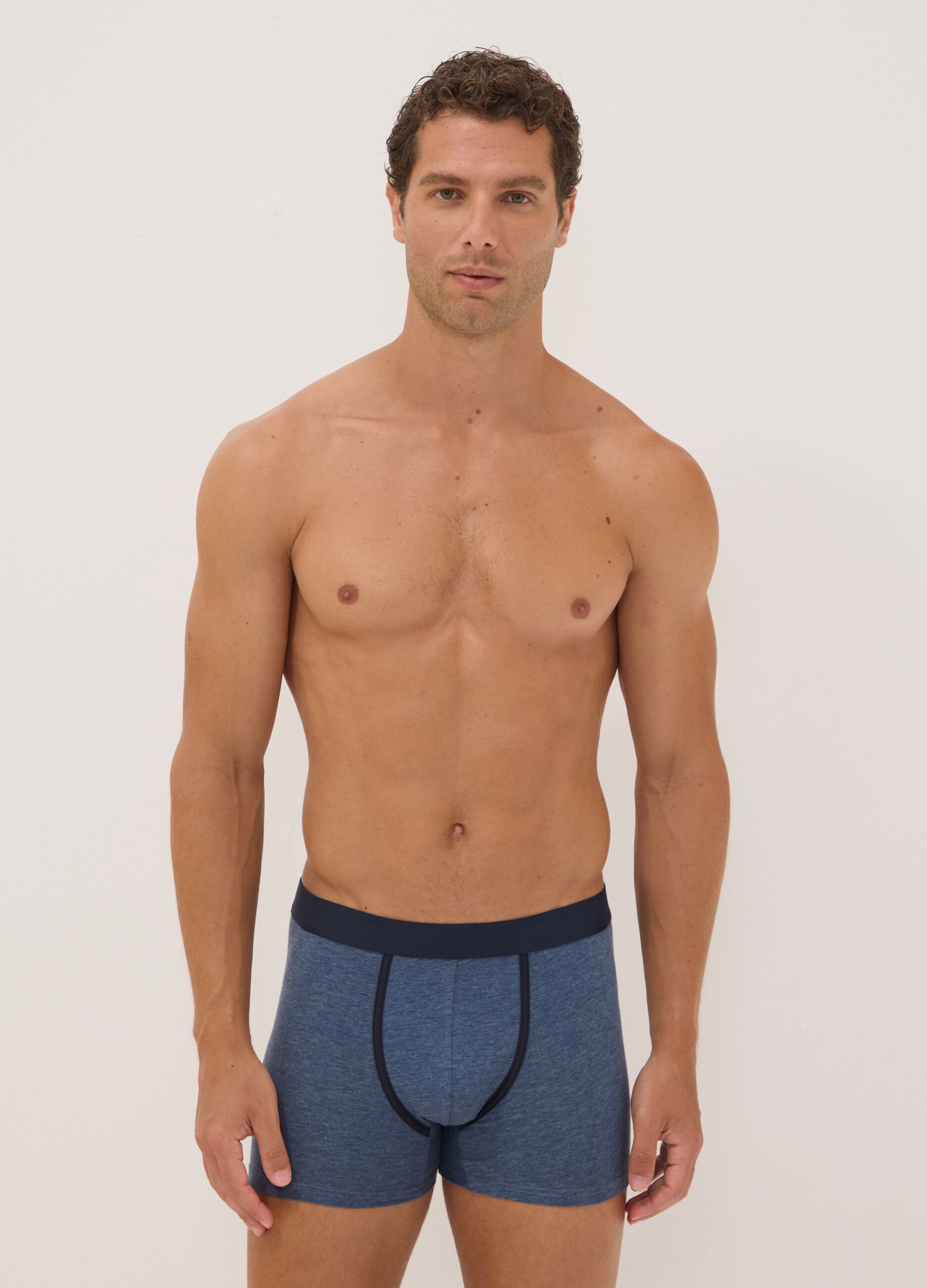 3-pack of blue and black midi boxer shorts in stretch organic cotton