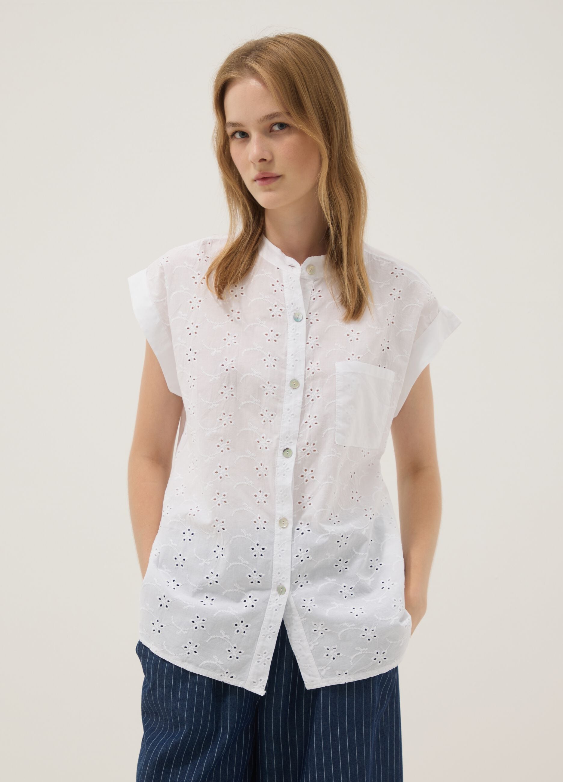 White pure cotton embroidered shirt