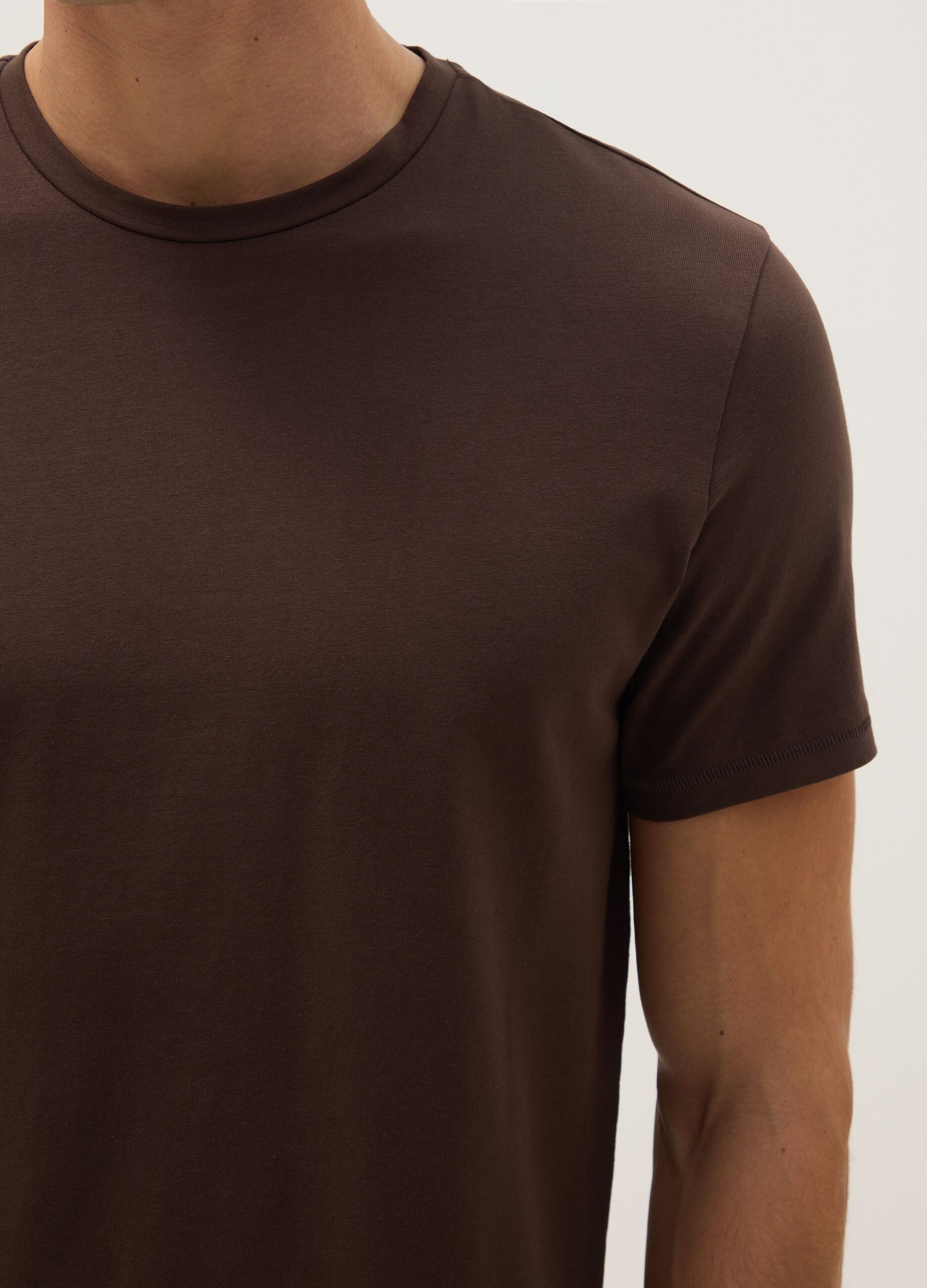 Slim fit brown stretch cotton T-shirt