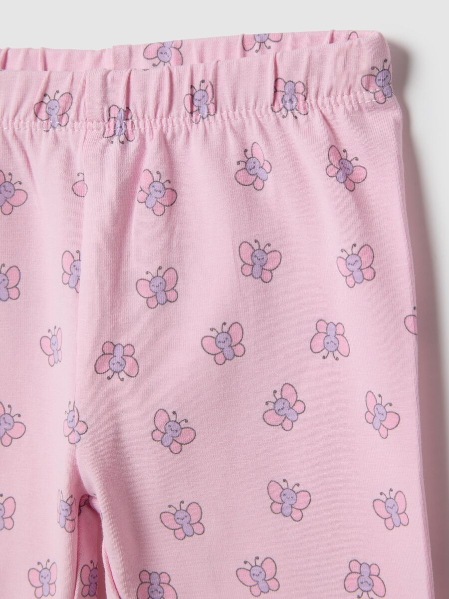 Girls' Pink Stretch Cotton Skinny Fit Leggings with Butterflies_2