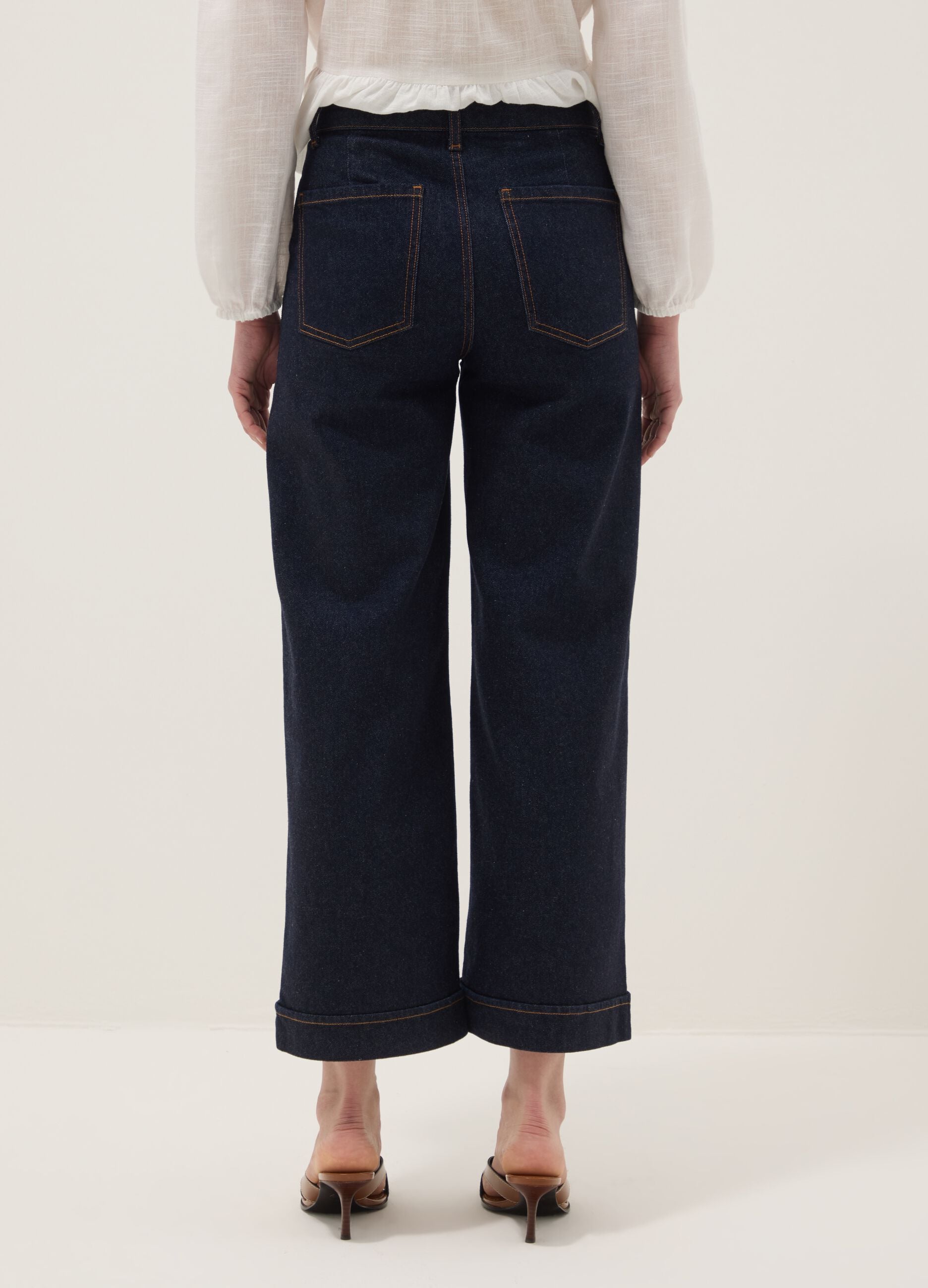 Wide leg stretch denim jeans in blue cotton