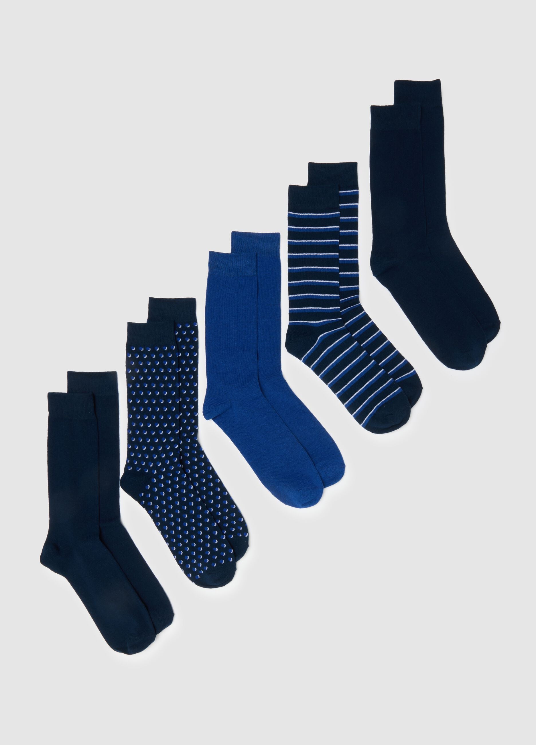 Multipack of short blue cotton-elastane socks with stripes and polka dots