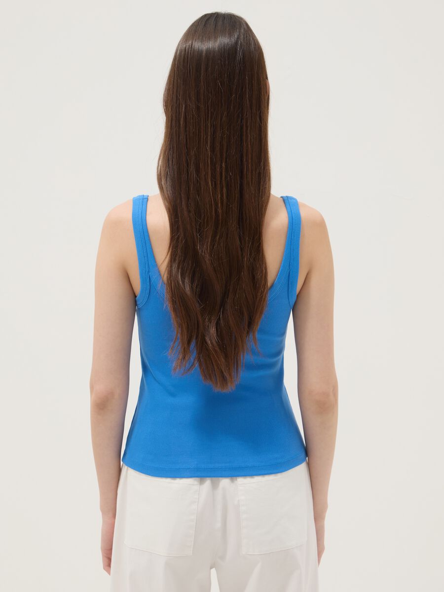 Blue fitted stretch cotton vest top_3