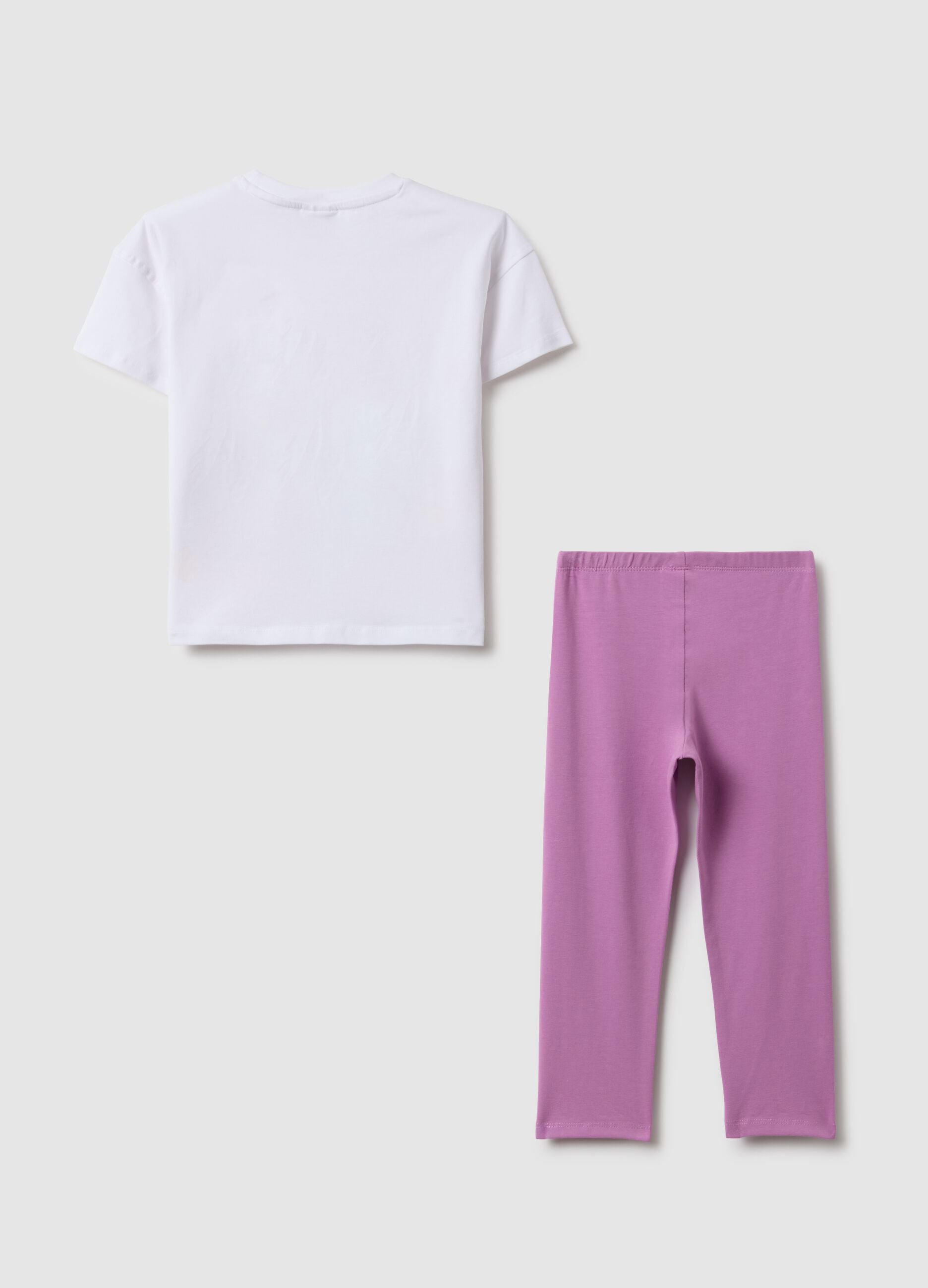 Girls' multicolour stretchy cotton t-shirt and leggings set