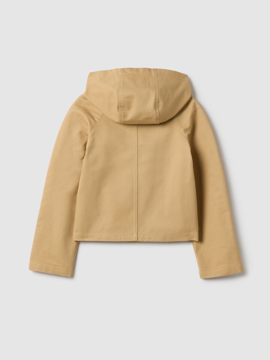Girl's beige pure cotton jacket with hood, regular fit_4