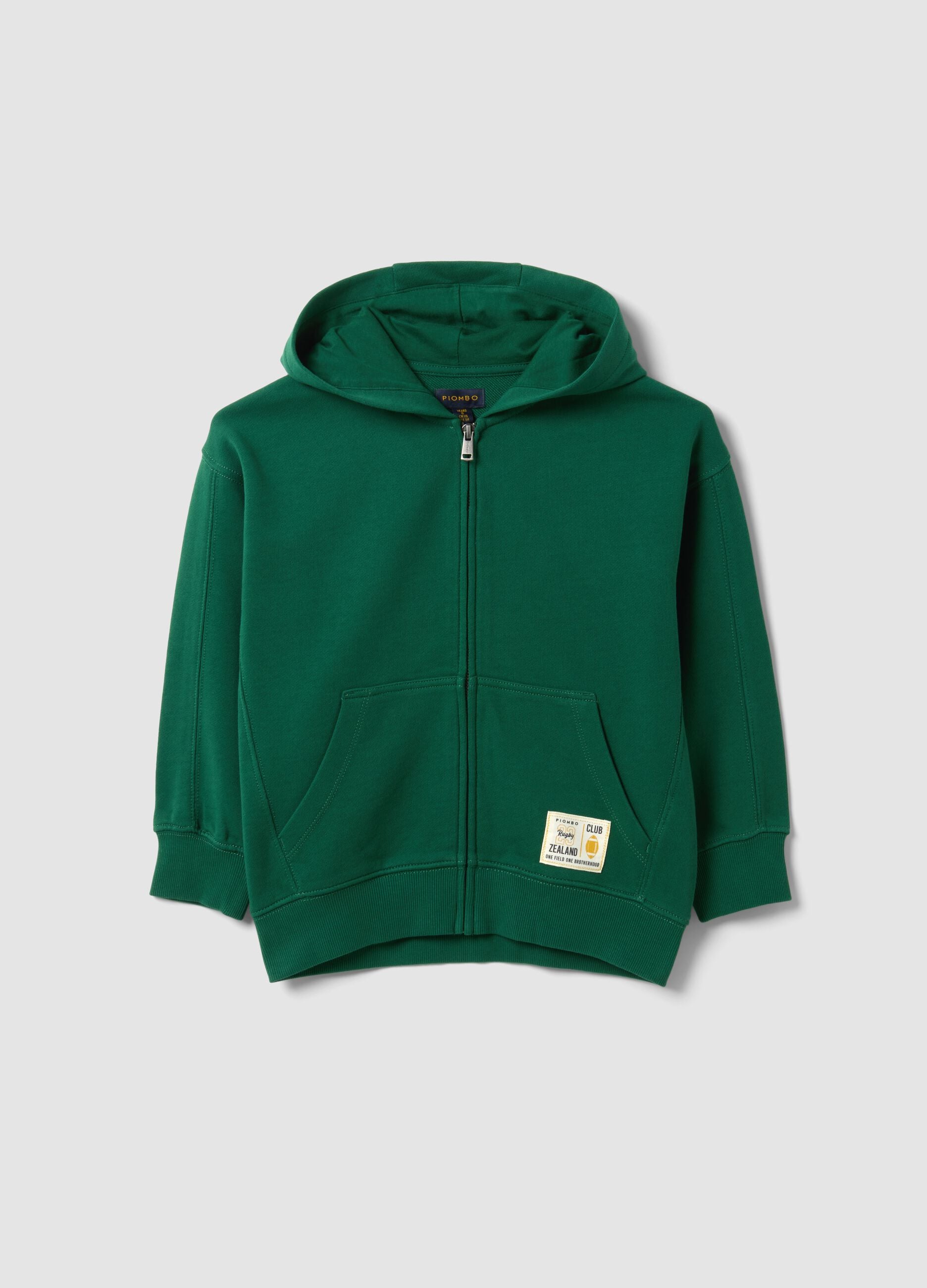 Green pure cotton hoodie, regular fit, for boys